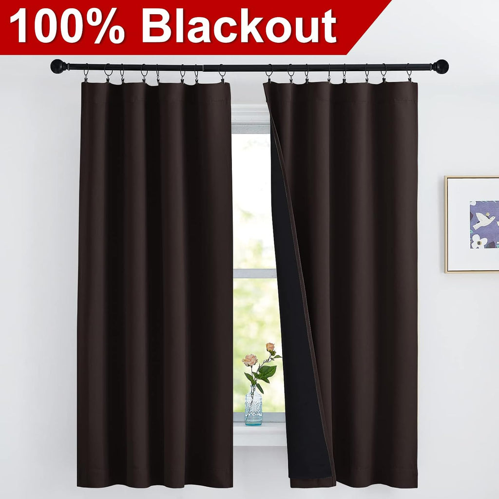 Nicetown Complete 100% Blackout Curtains, Thermal Insulated & Energy Efficiency Window Draperies with Black Liner, Noise Reducing Drapes fo…