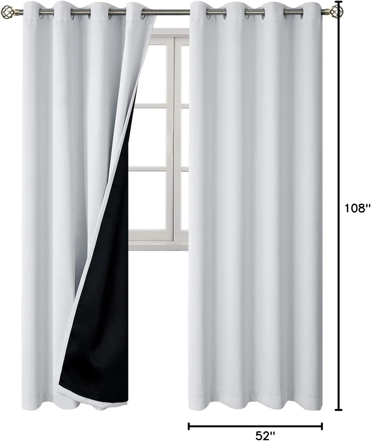BGment Greyish White 100% Blackout Curtains 108 Inch Long 2 Panles Set, Thermal Insulated Total Light Locking Soundproof Grommet Curtains &…