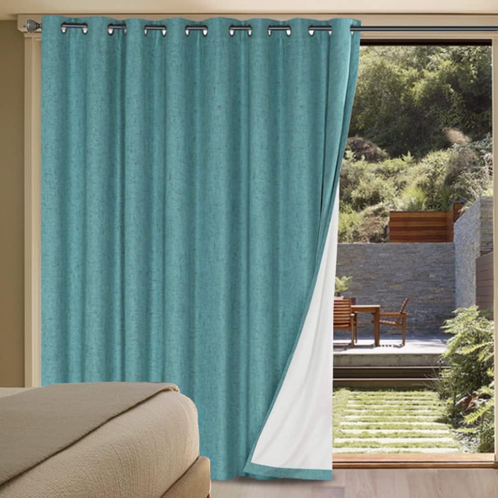 H.VERSAILTEX Linen Blackout Curtains Durable Thick Textured Linen Look 100% Blackout Patio Door Curtain Anti Rust Grommet Extra Wide…
