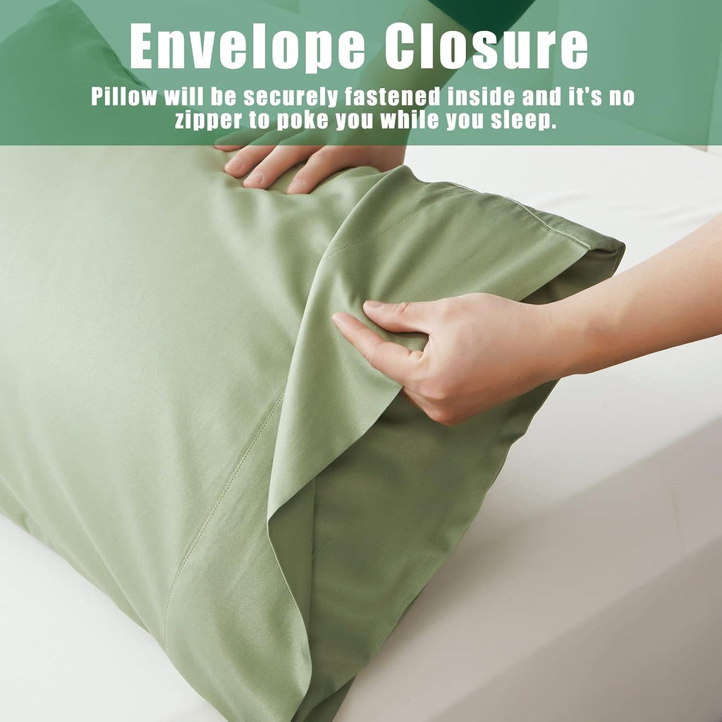 TELUS Green Pillow Cases Queen Size 2 Pack, Bamboo Rayon Cooling Pillowcases with Envelope Closure, Cool Breathable Pillow Cover for Hot…