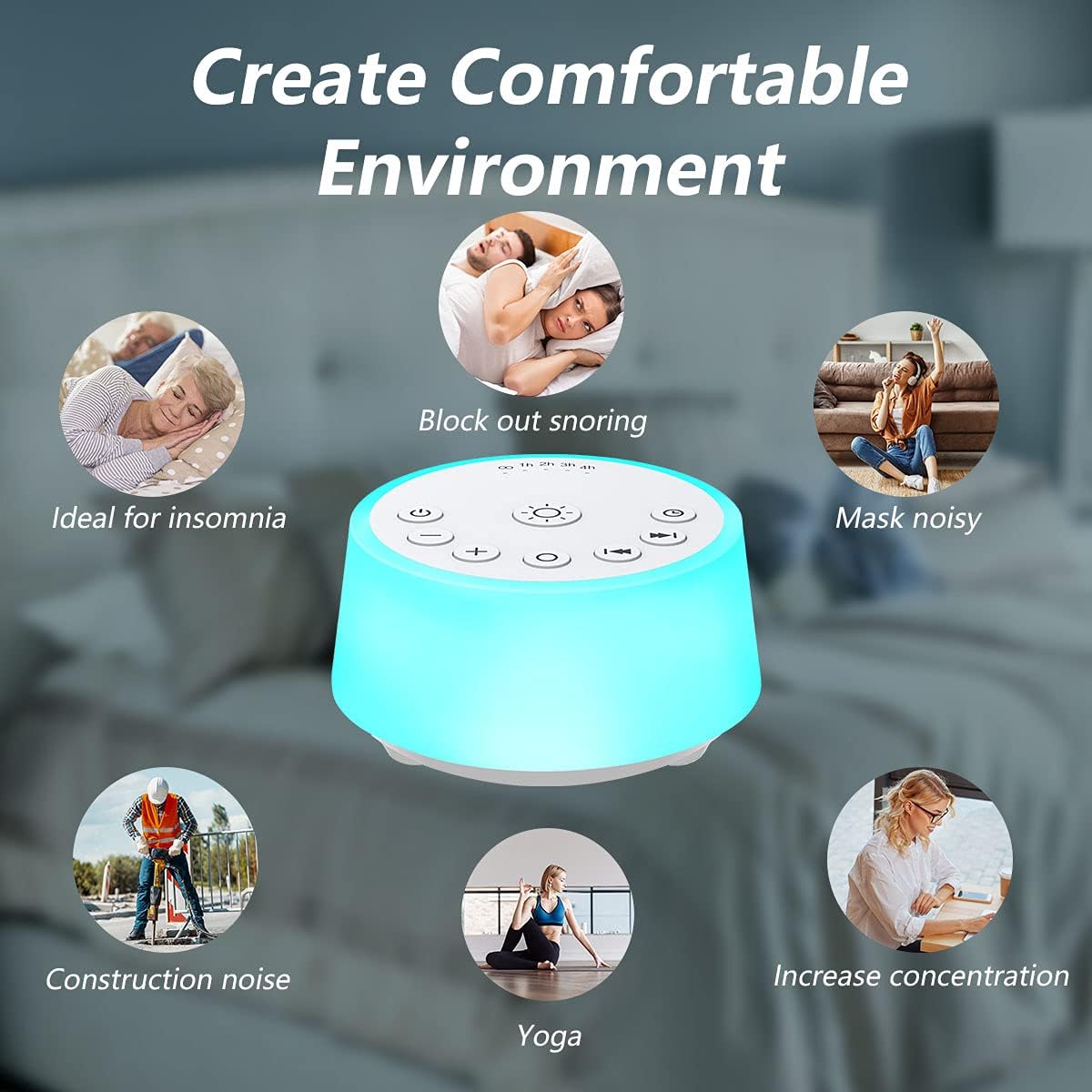 Color Noise Sound Machines with 10 Colors Night Light 25 Soothing Sounds and Sleep White Noise Machine 32 Volume Levels 5 Timers…