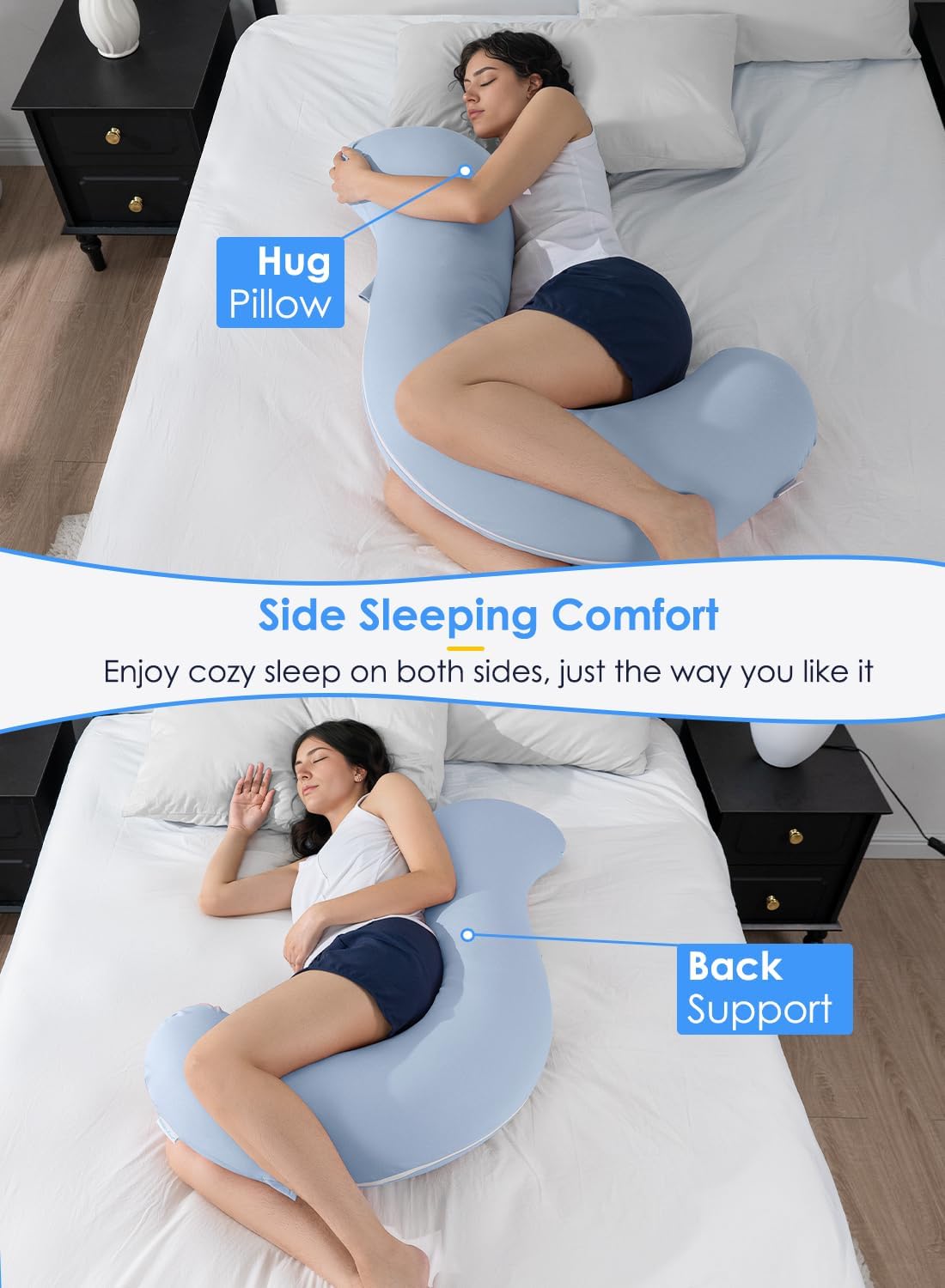 Queenrose QUEEN ROSE Cooling Body Pillow, Full Body Support Pillow for Side Sleepers, Soft S Shaped Hug Pillow for Adults, with Removable P…