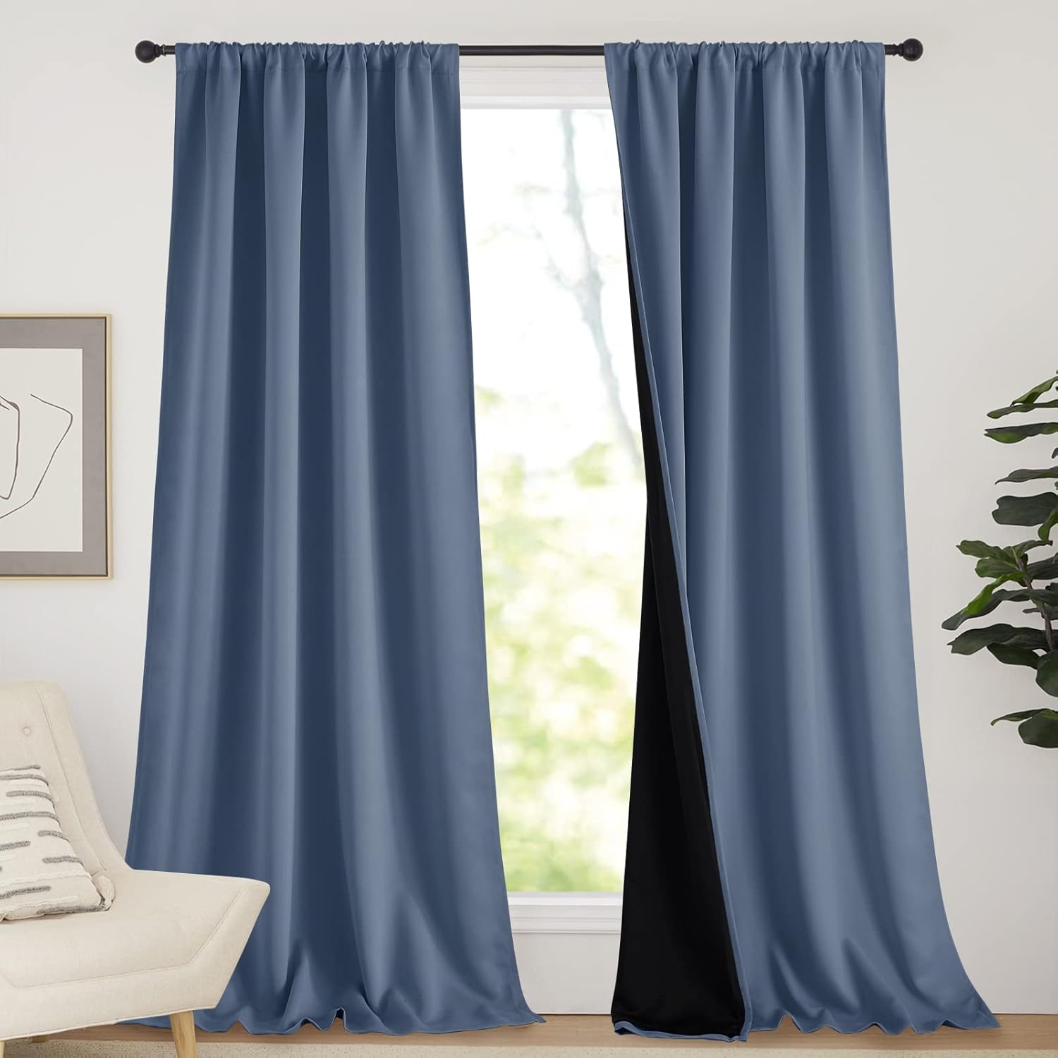 Nicetown 100% Light Blocking Curtains, Sound Proof Drapes with Black Backing, Thermal Insulated Full Light Blocking Panels for Patio Slidin…