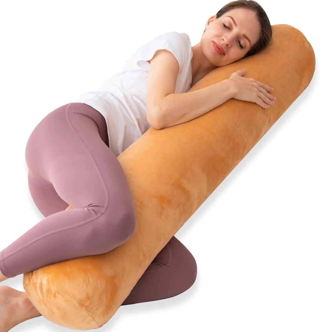 1 MIDDLE ONE Bolster Pillow for Bed, Long Round Body Pillow for Adults with Removable Velvet Cover, Decorative Tube Roll Cylinder Pillow…