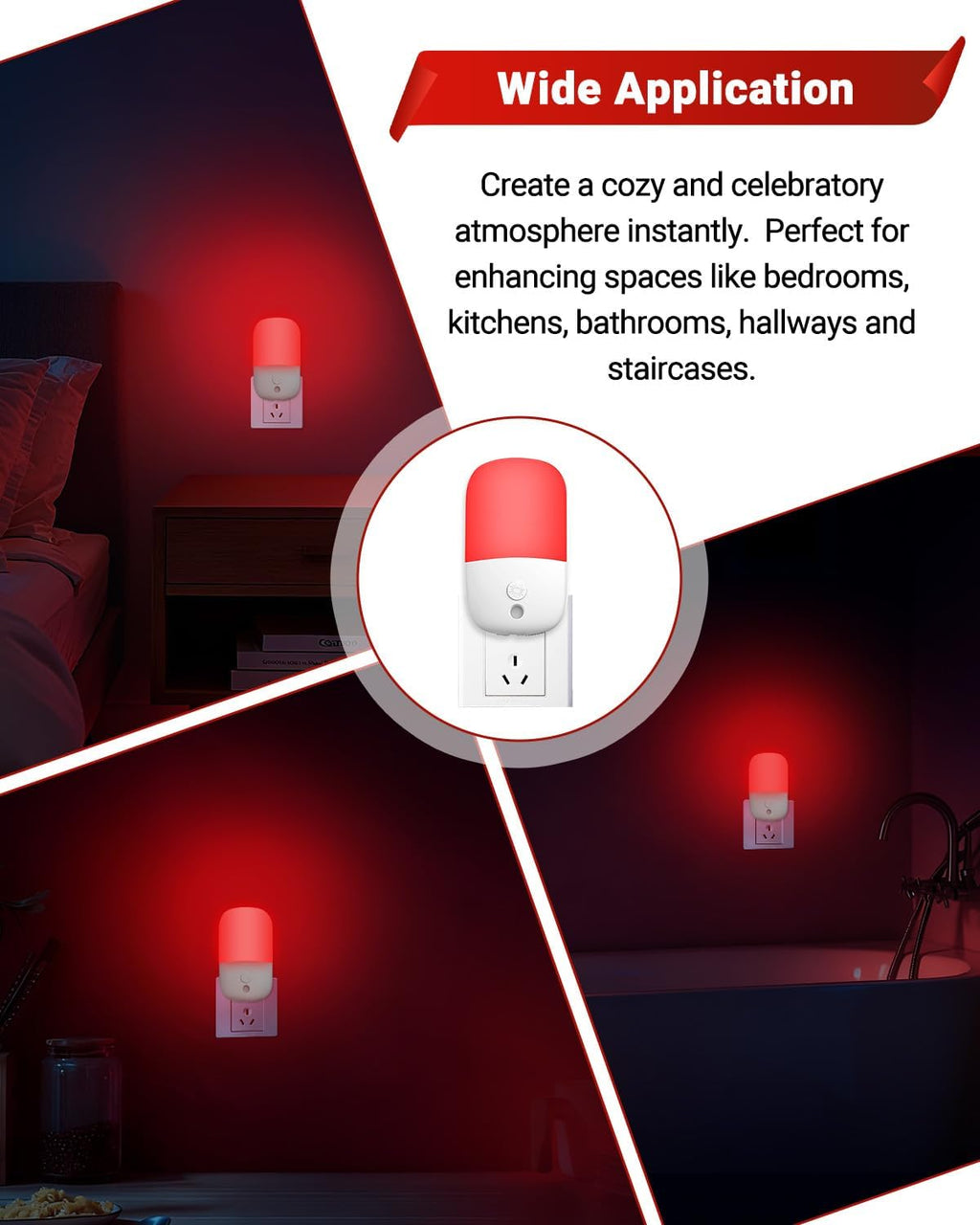 670nm Red Night Lights with Retractable Plug [4 Pack] - 0.5W Red Light Night Light with Dusk to Dawn Sensor - Auto On/Off LED Night Light…