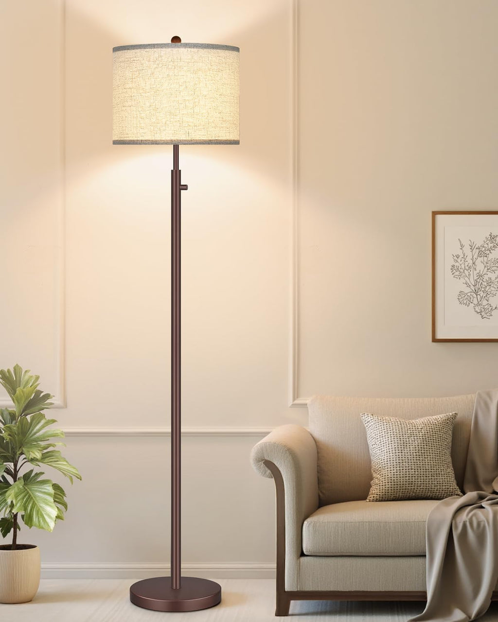 Nintiue 【Upgraded】 Dimmable Floor Lamp for Living Room, 11W LED Bulb Included, Modern Standing Lamp, Tall Pole Light with Linen Shade for…