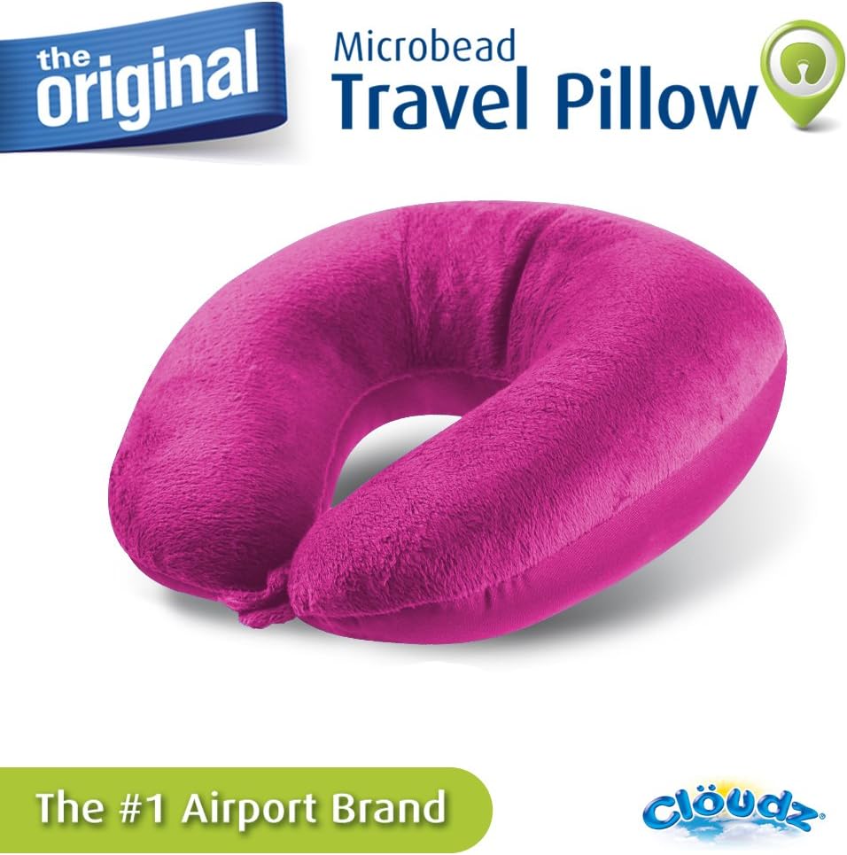 Cloudz Dual Comfort Microbead Airplane Travel Neck Pillow. Soft Cozy Plush Fabric on One Side, Cool Relaxing Spandex on The Other!…