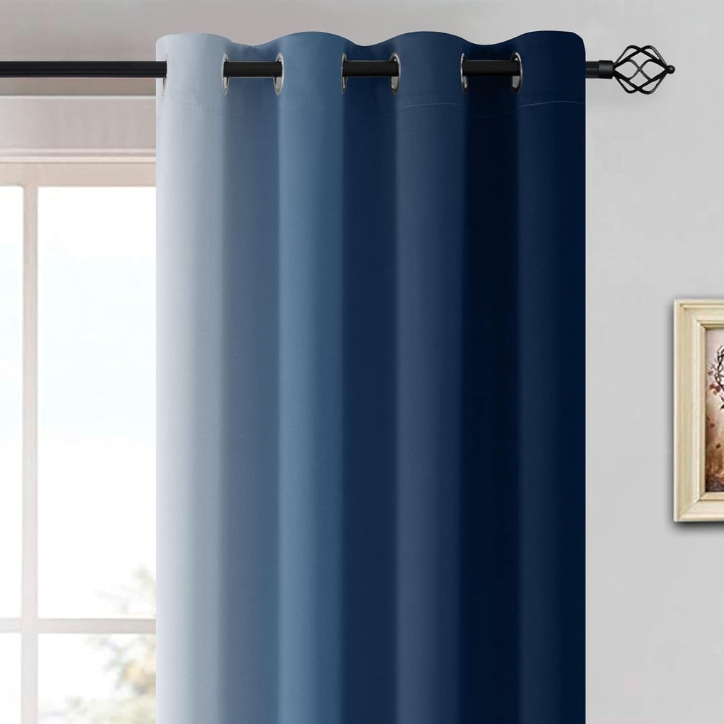 Yakamok Blue Ombre Curtains Room Darkening Grommet Curtains for Bedroom, Light Blocking Thermal Insulated Window Drapes for Living Room(2 P…
