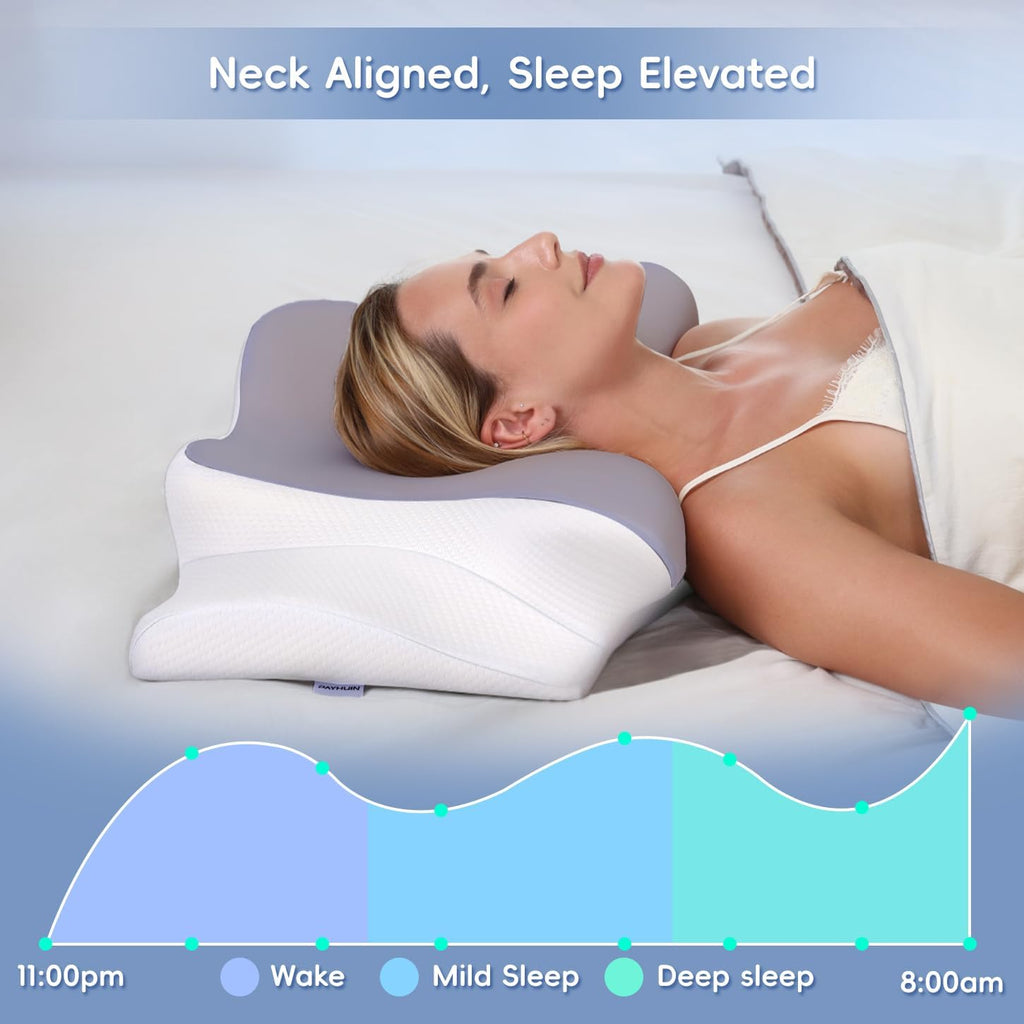 Missleep Cervical Neck Pillow, Memory Foam Pillows for Neck & Shoulder, 2 Heights Ergonomic Pillow with Breathable Ice Silk Cover, Neck Su…