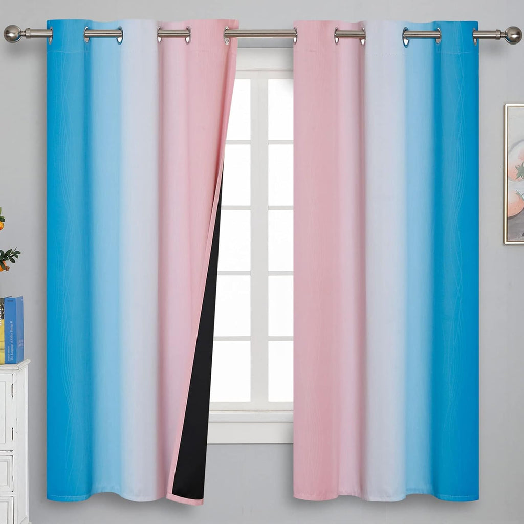 Estelartextiler Estelar Textiler Pink and Blue Curtains 63 Inch Length 2 Panels, Ombre Total Blackout Curtains for Bedroom, Grommet Thermal…