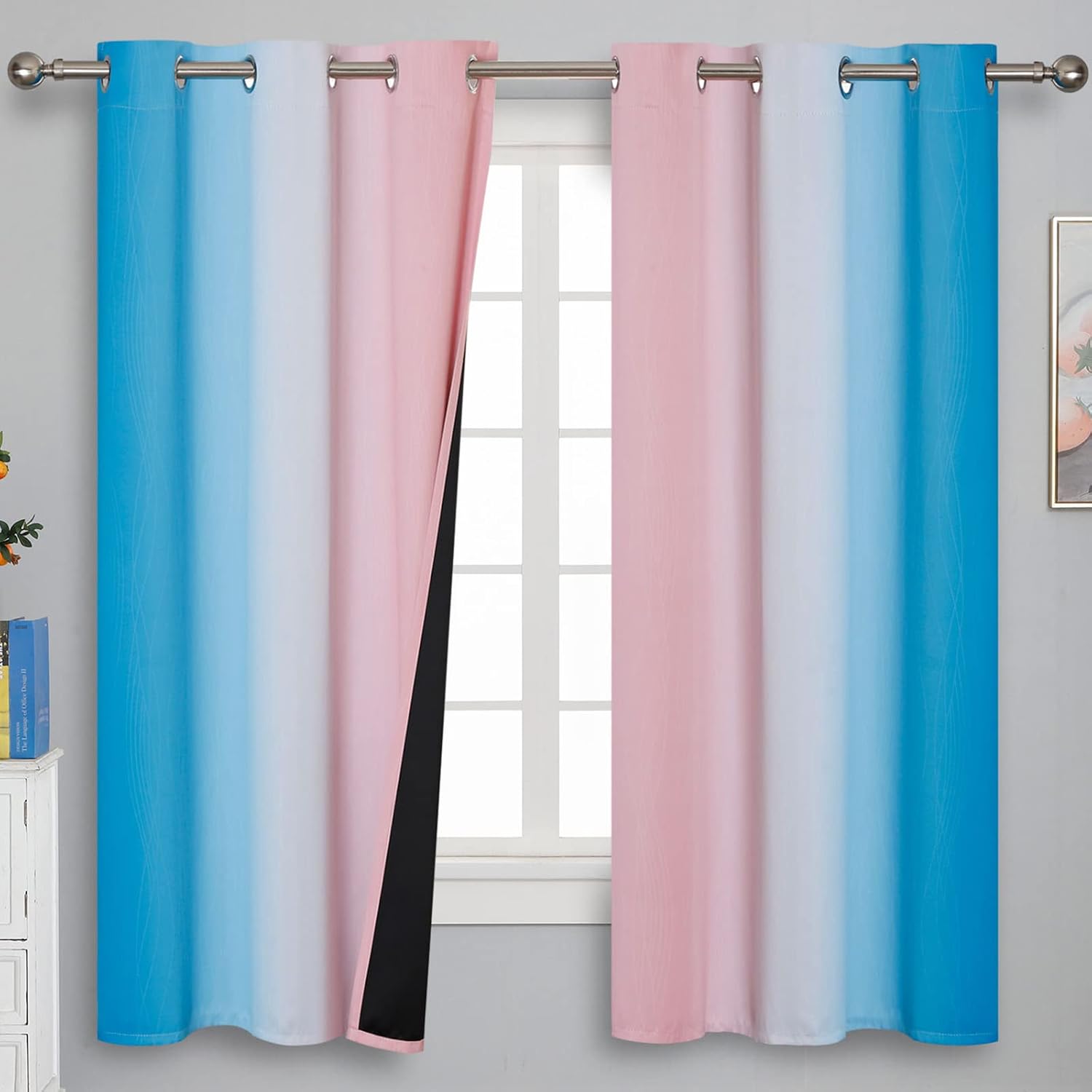 Estelartextiler Estelar Textiler Pink and Blue Curtains 63 Inch Length 2 Panels, Ombre Total Blackout Curtains for Bedroom, Grommet Thermal…