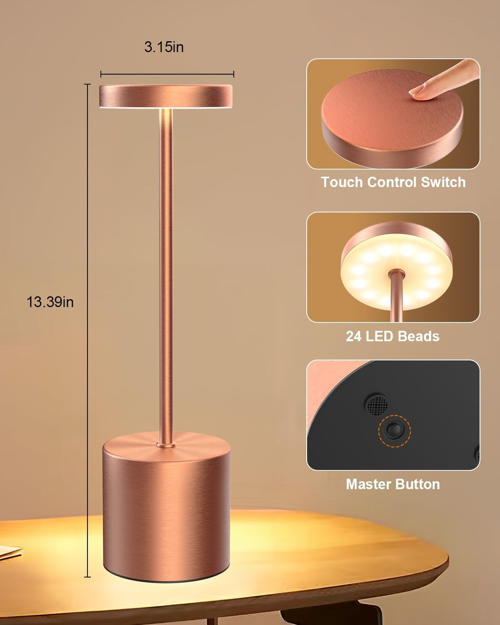 Swinerton Cordless Table Lamps Rechargeable, Portable LED Desk Lamp, 5000mAh Battery Powered Wireless Table Light - 3 Color Dimmable…