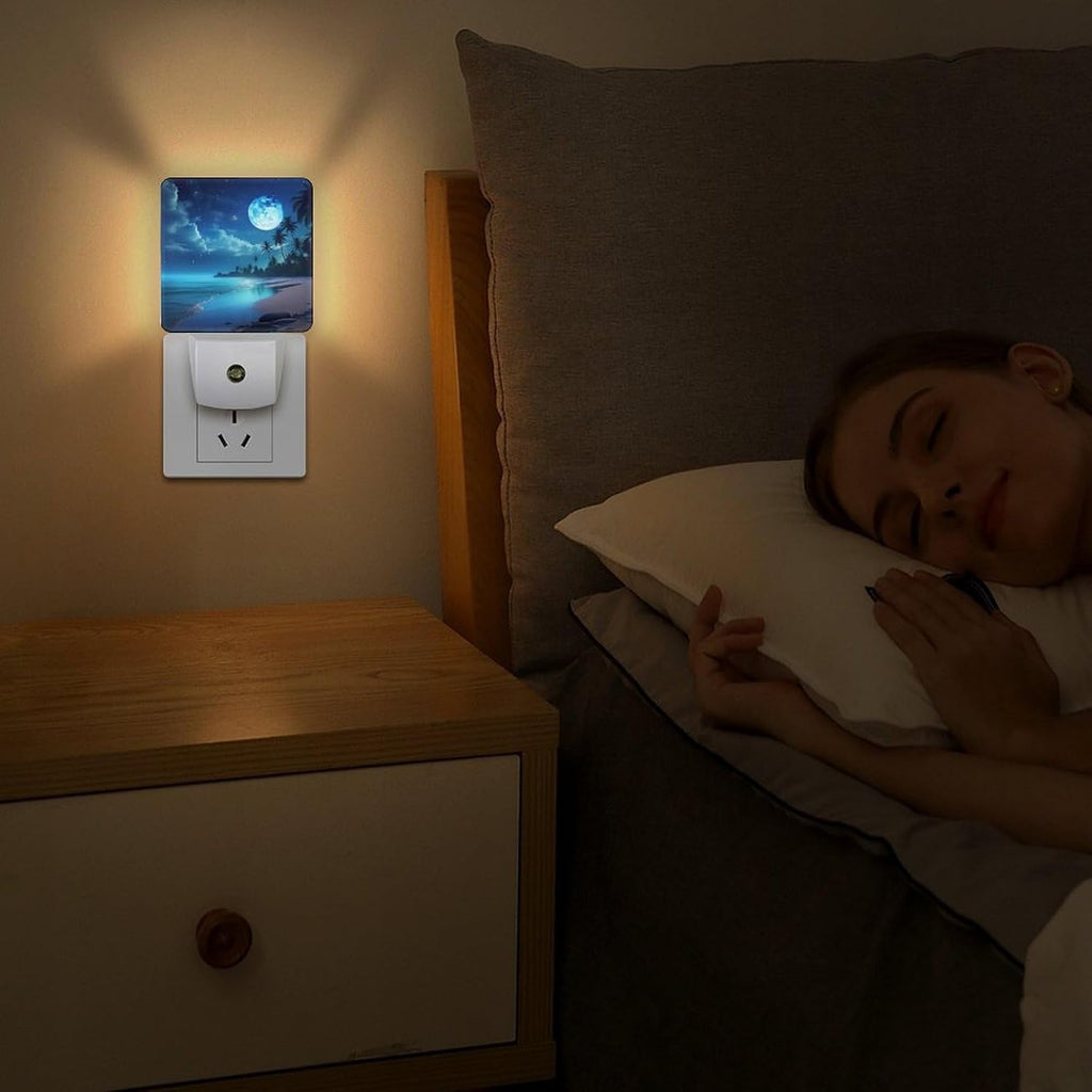 YKJAHSD Moon Beach Night Light, Plug into Wall Decor Nightlights for Bedroom, Bathroom, Hallway, Kitchen, with Dusk to Dawn Light Au…