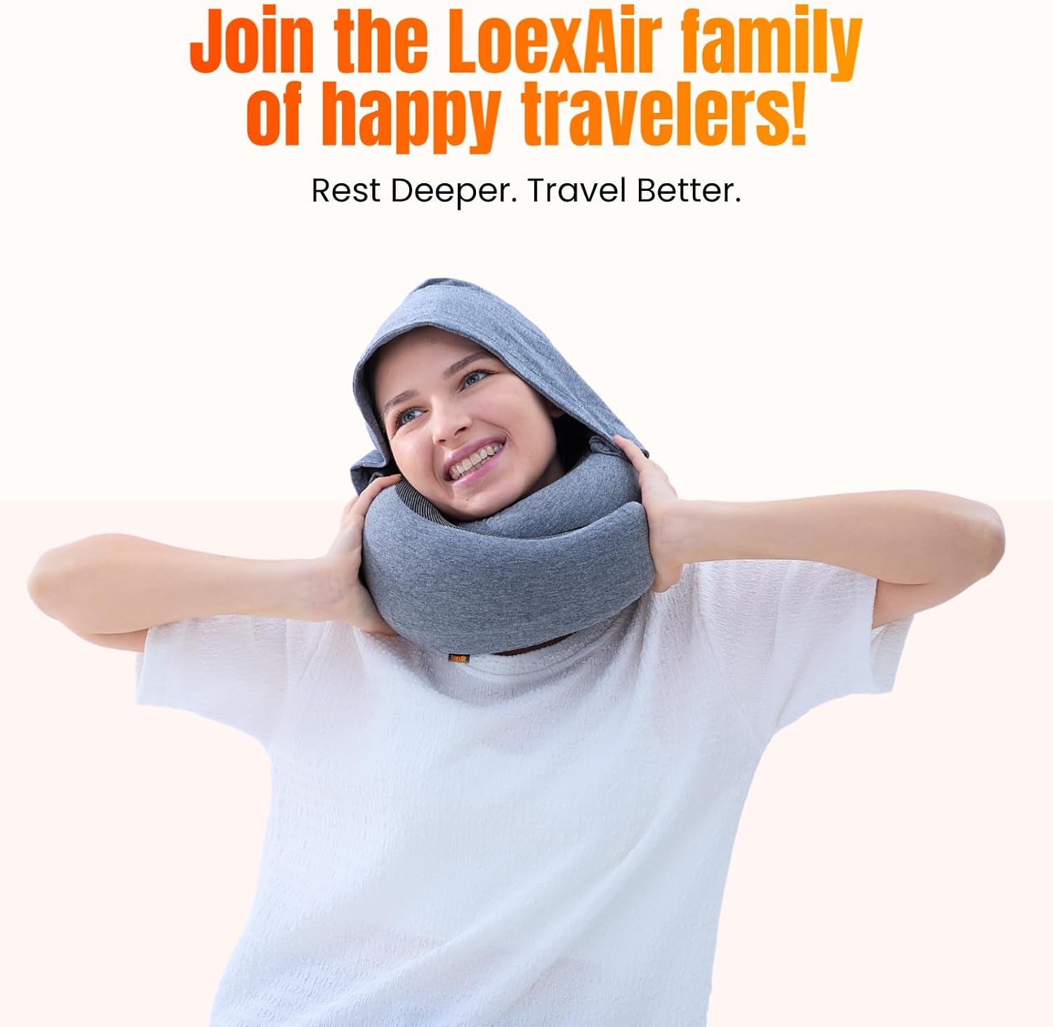 LOEXAIRTM Hooded Pro Travel Pillow - Memory Foam Neck Support Pillow for Airplane, Flight - Super-Soft Pure Cotton Fabric, Maximum Privacy…