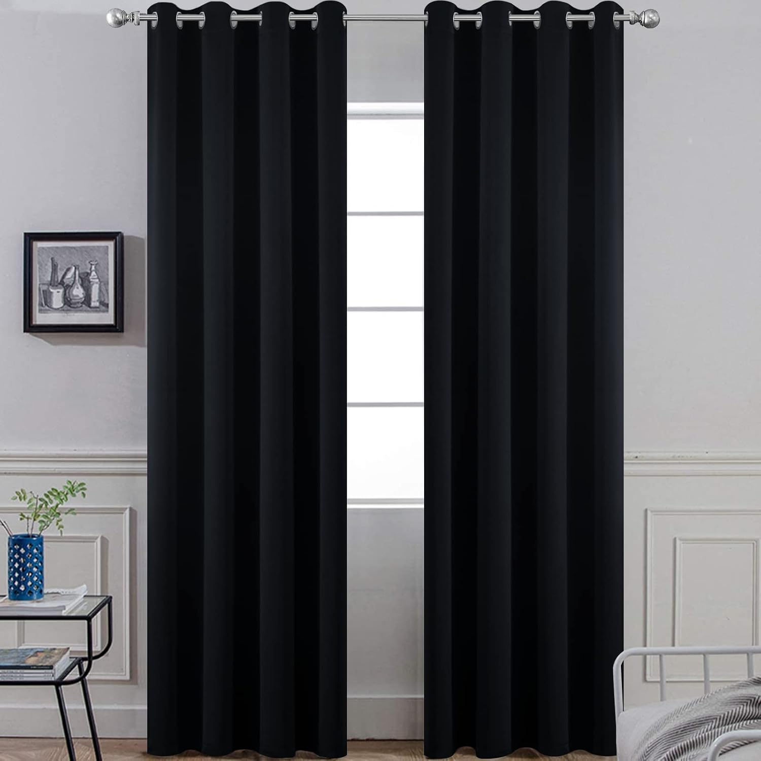 Yakamok 84 Inch Long Blackout Curtains for Bedroom, Thermal Insulated Room Darkening Black Curtains, Light Blocking Blackout Drapes for…