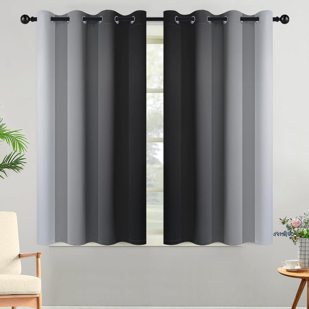 Yakamok Light Blocking Ombre Curtains, Greyish White and Black Gradient Color Curtains, Room Darkening Grommet Window Drapes for Bedroom(Bl…