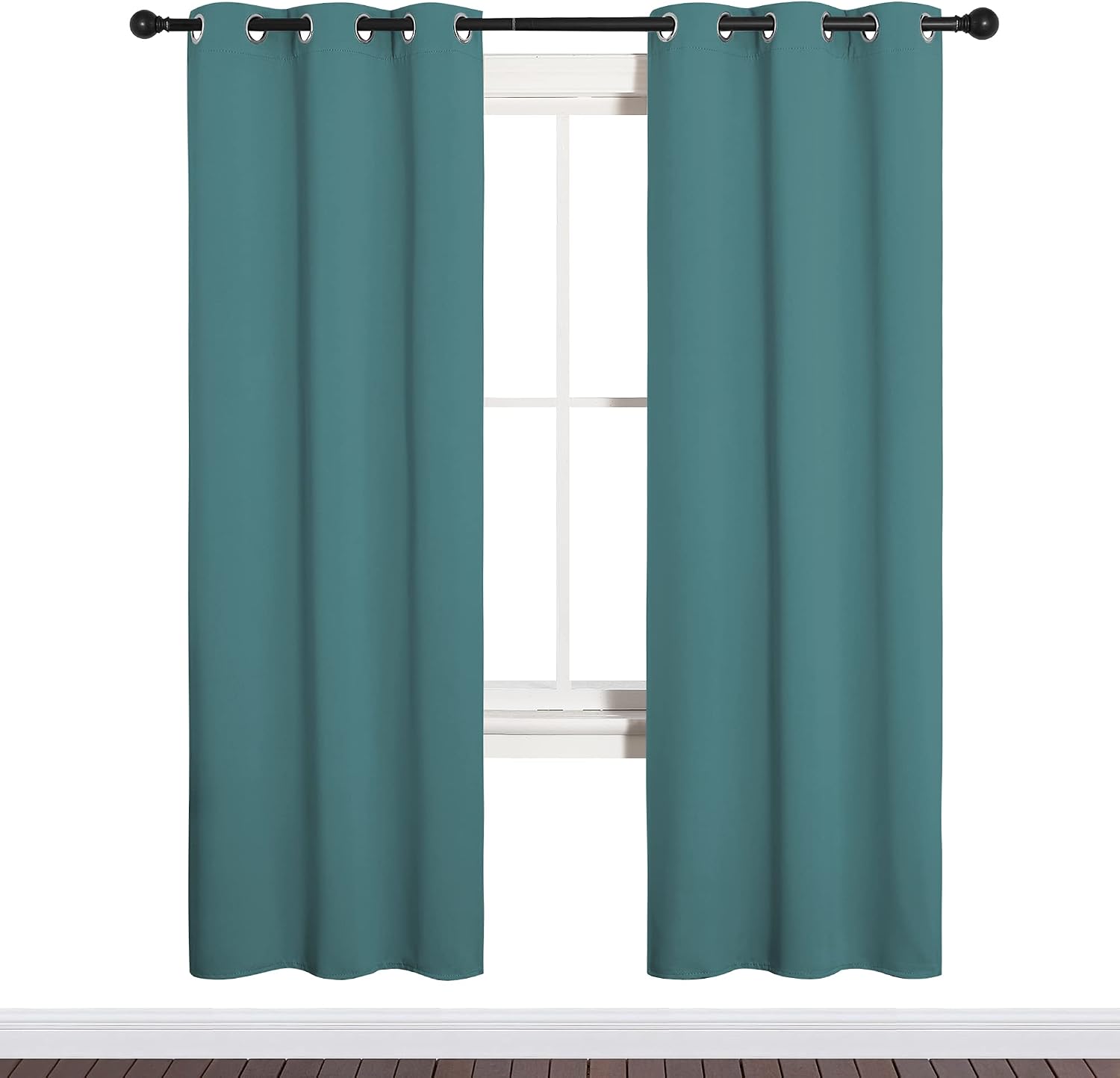 NICETOWN Bedroom Curtain Panels Blackout Draperies, Thermal Insulated Solid Grommet Blackout Curtains/Drapes (Sea Teal, One Pair, 34 by…