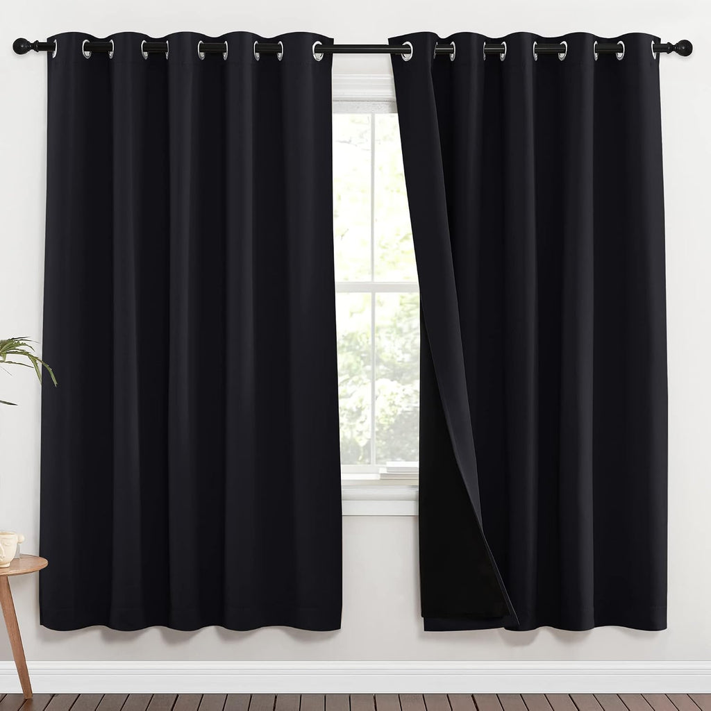 Nicetown 100% Blackout Window Curtain Panels, Full Light Blocking Drapes with Black Liner for Nursery, 72 inches Drop Thermal Bedroom Drape…