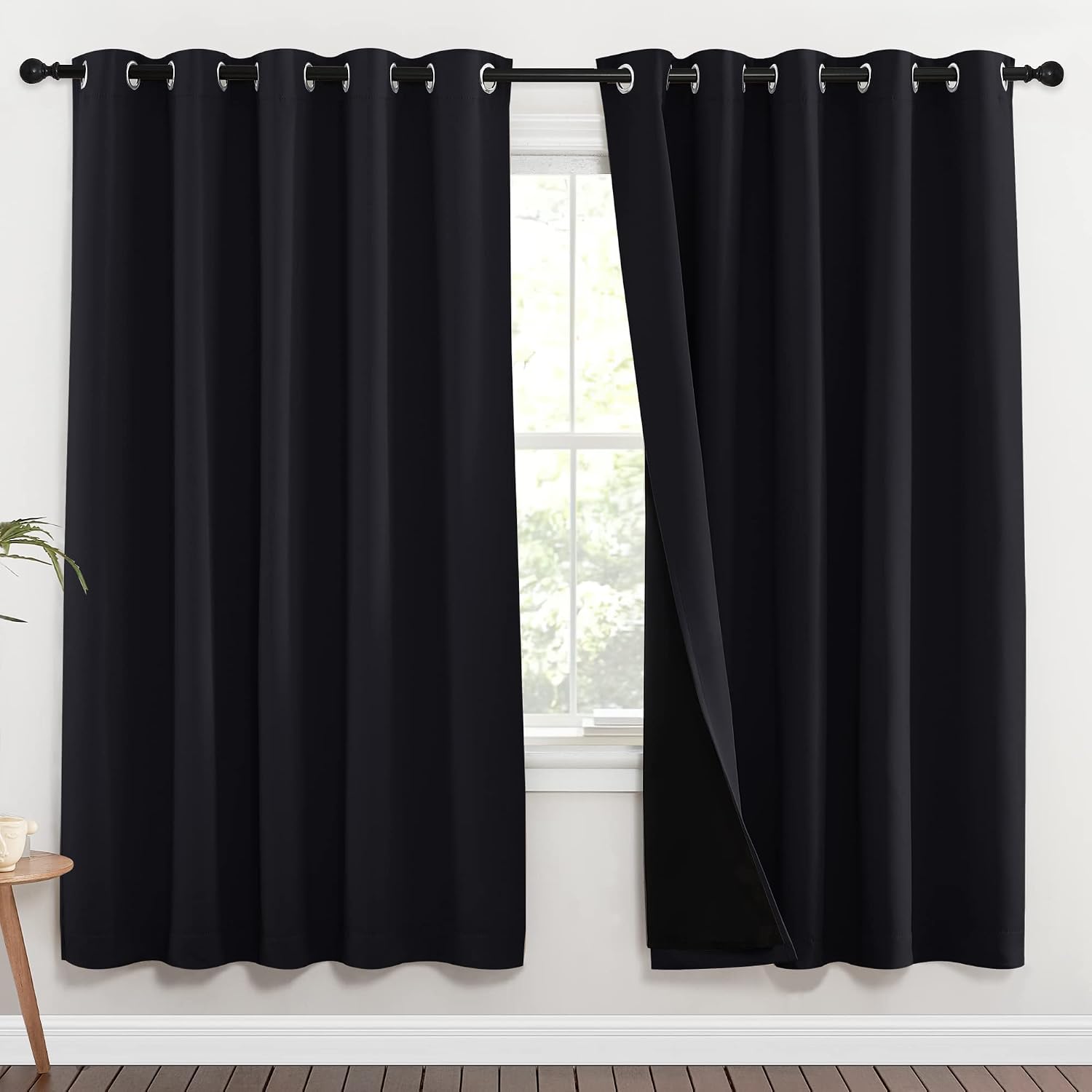 Nicetown 100% Blackout Window Curtain Panels, Full Light Blocking Drapes with Black Liner for Nursery, 72 inches Drop Thermal Bedroom Drape…