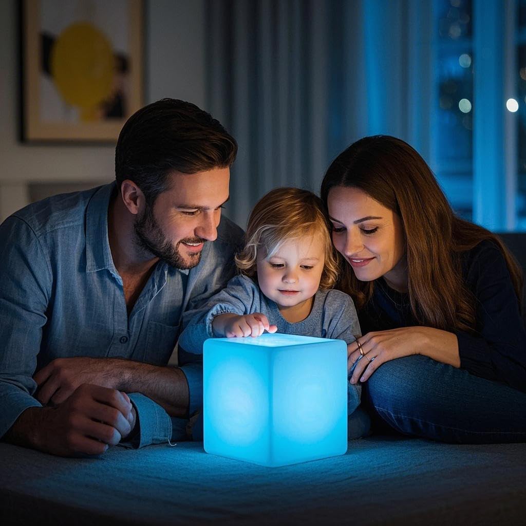Mr.Go Rechargeable LED Color-Changing Light Cube 8", Dimmable Soothing Mood Lamp with Remote, 16 RGB Colors 4 Modes, Waterproof Cube L…