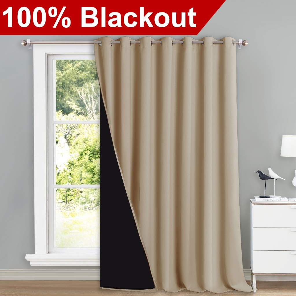 NICETOWN Noise Reducing Room Divider Curtains, Thermal Insulated 100% Blackout Curtain for Office, Slider Panel with Black Lining, Patio…
