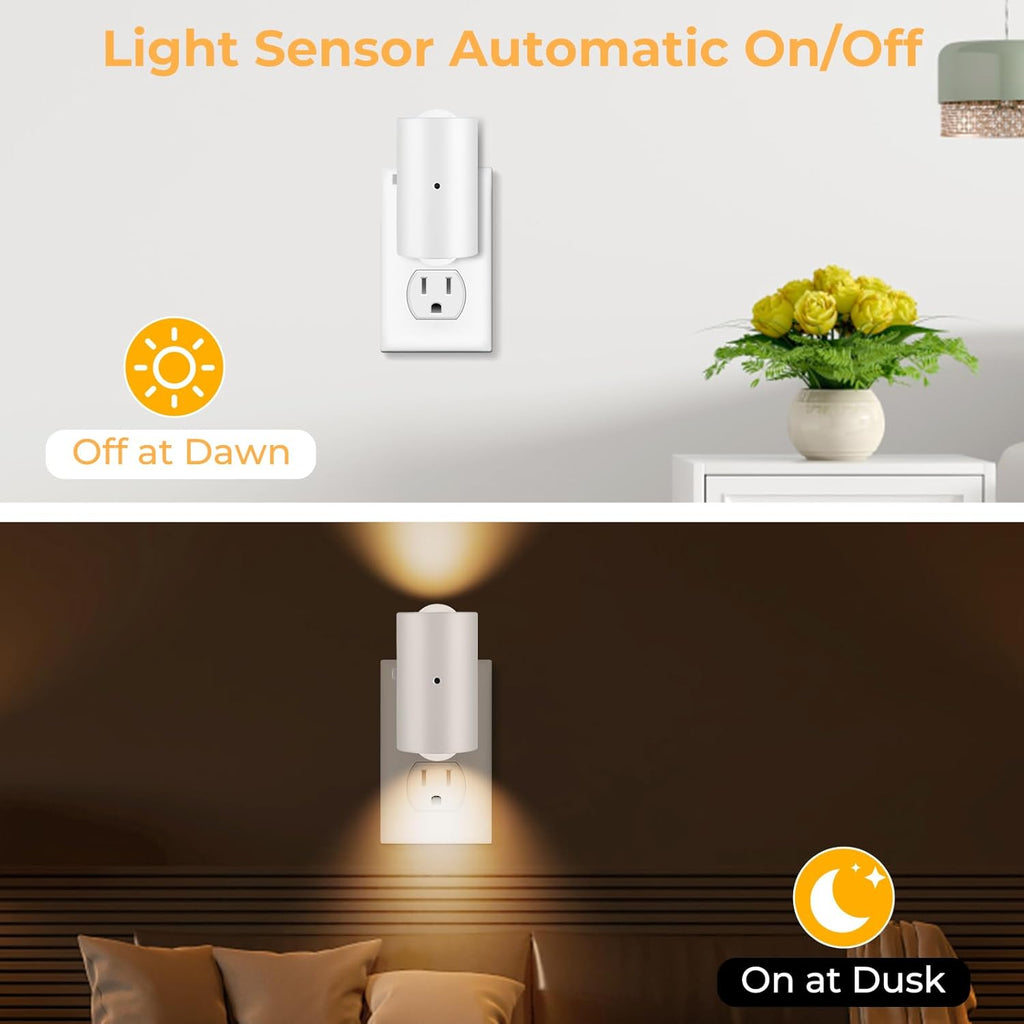 4 Pack LED Night Light, Dimmable Plug-in Wall Nite Light with Dusk to Dawn Auto On/Off, 180° Rotating Head, 2700K Warm White, 0-200 LM…