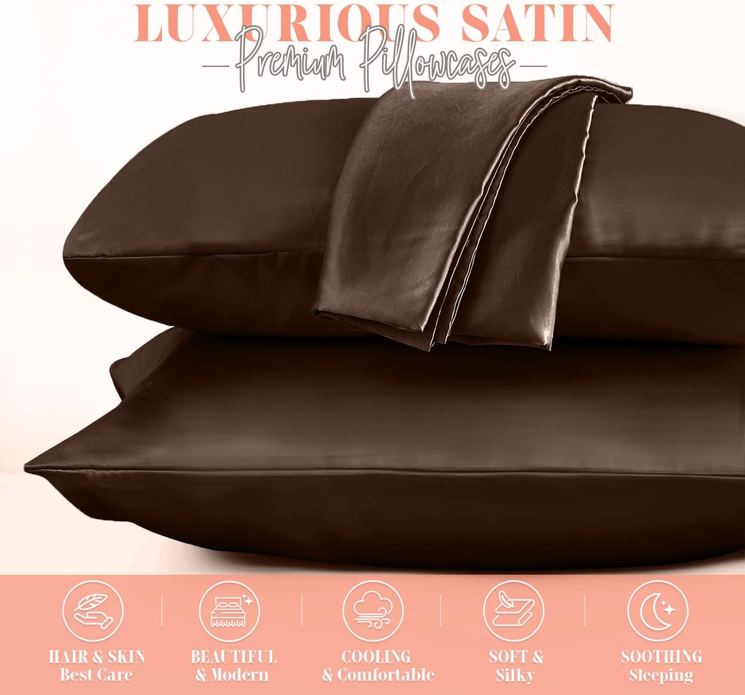 Elegantcomfort Elegant Comfort Silky and Luxurious 2-Piece Satin Pillowcase Set for Healthier Skin and Hair, Hidden Zipper Closure and Beau…