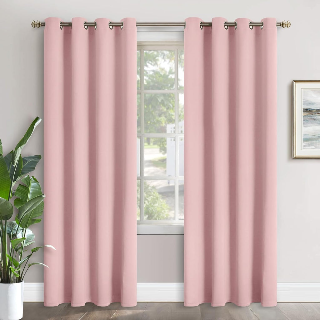 YoungsTex Light Pink Room Darkening Curtains 84 Inch Length for Kids Girl Bedroom - Thermal Insulated with Grommet Blackout Drapes for Livi…
