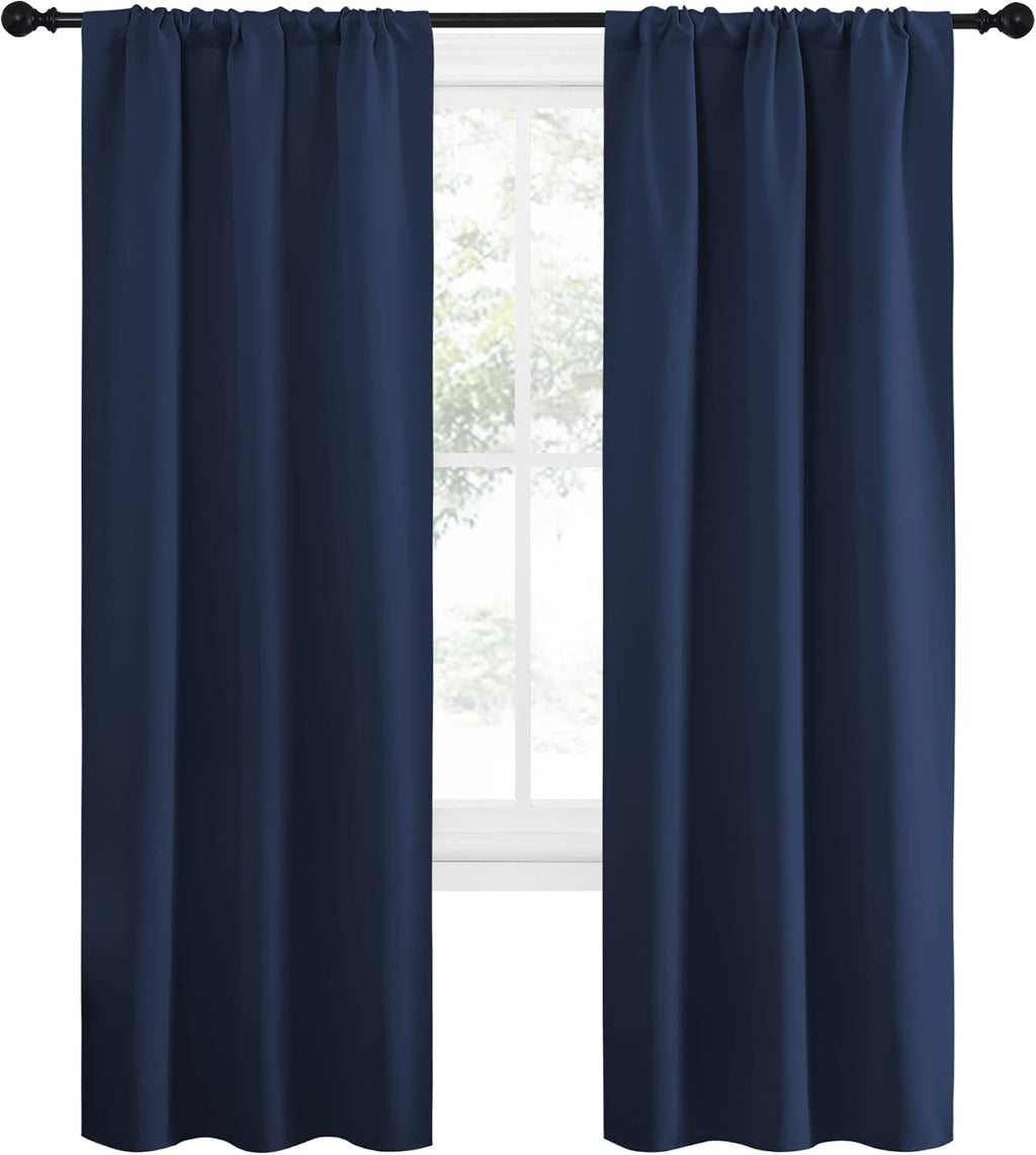 NICETOWN Blackout Curtains for Living Curtains, Home Decorations Thermal Insulated Solid Pole Top Blackout Drapes for Living Room (Navy…