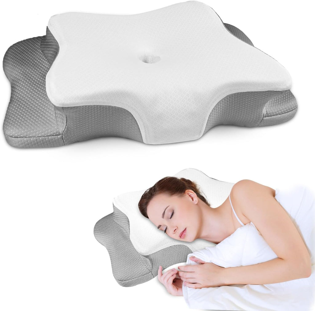 Qiubabyo Cervical Pillow for Neck Support, Adjustable Ergonomic Pillow Cozy Sleeping, Odorless Orthopedic Memory Foam Pillows, Contour Bed Pil…