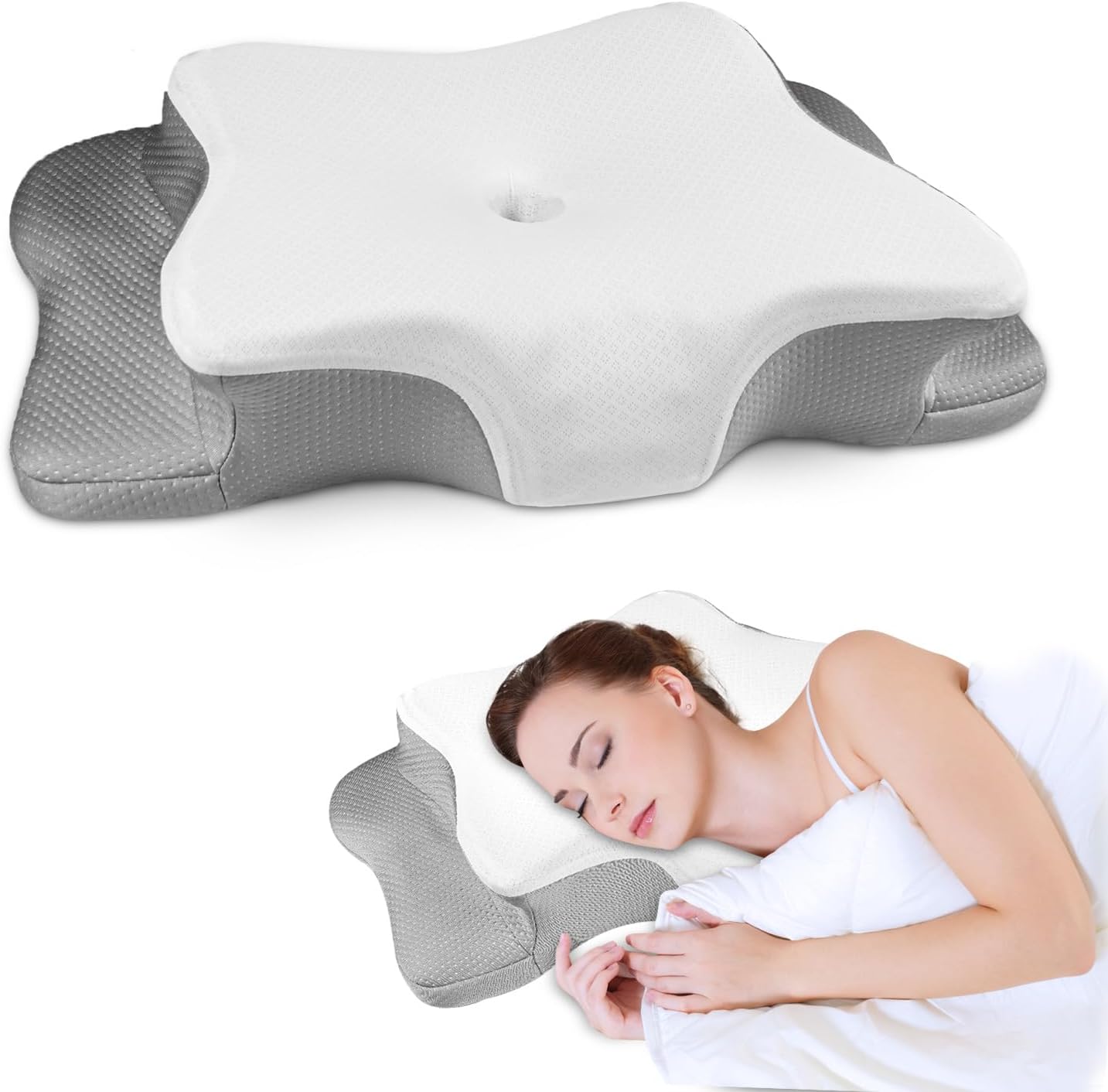 Qiubabyo Cervical Pillow for Neck Support, Adjustable Ergonomic Pillow Cozy Sleeping, Odorless Orthopedic Memory Foam Pillows, Contour Bed Pil…