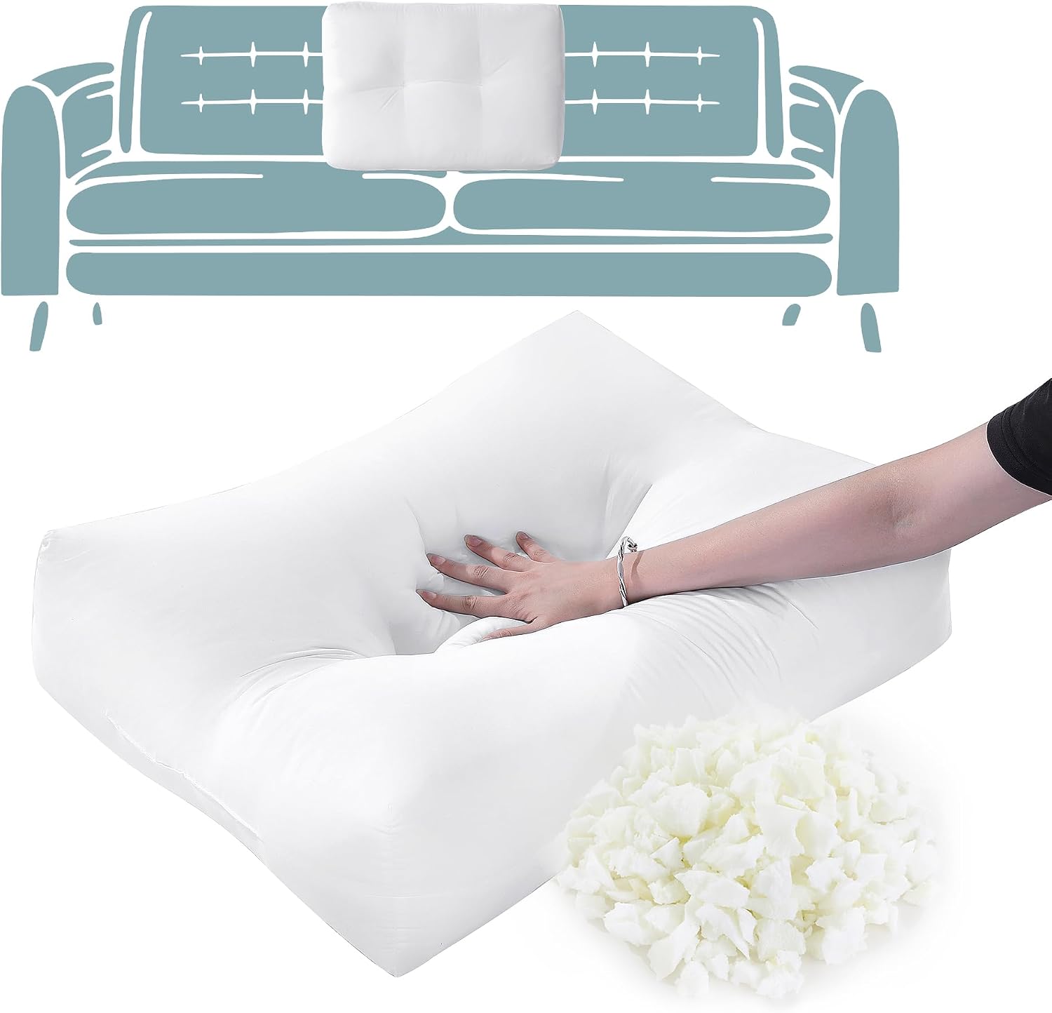 HOMBYS Shredded Foam Sofa Back Cushions, Supportive Back Cushion Replacement for Couch, Stuffing Filling Lumbar Support Pillow for Couch…