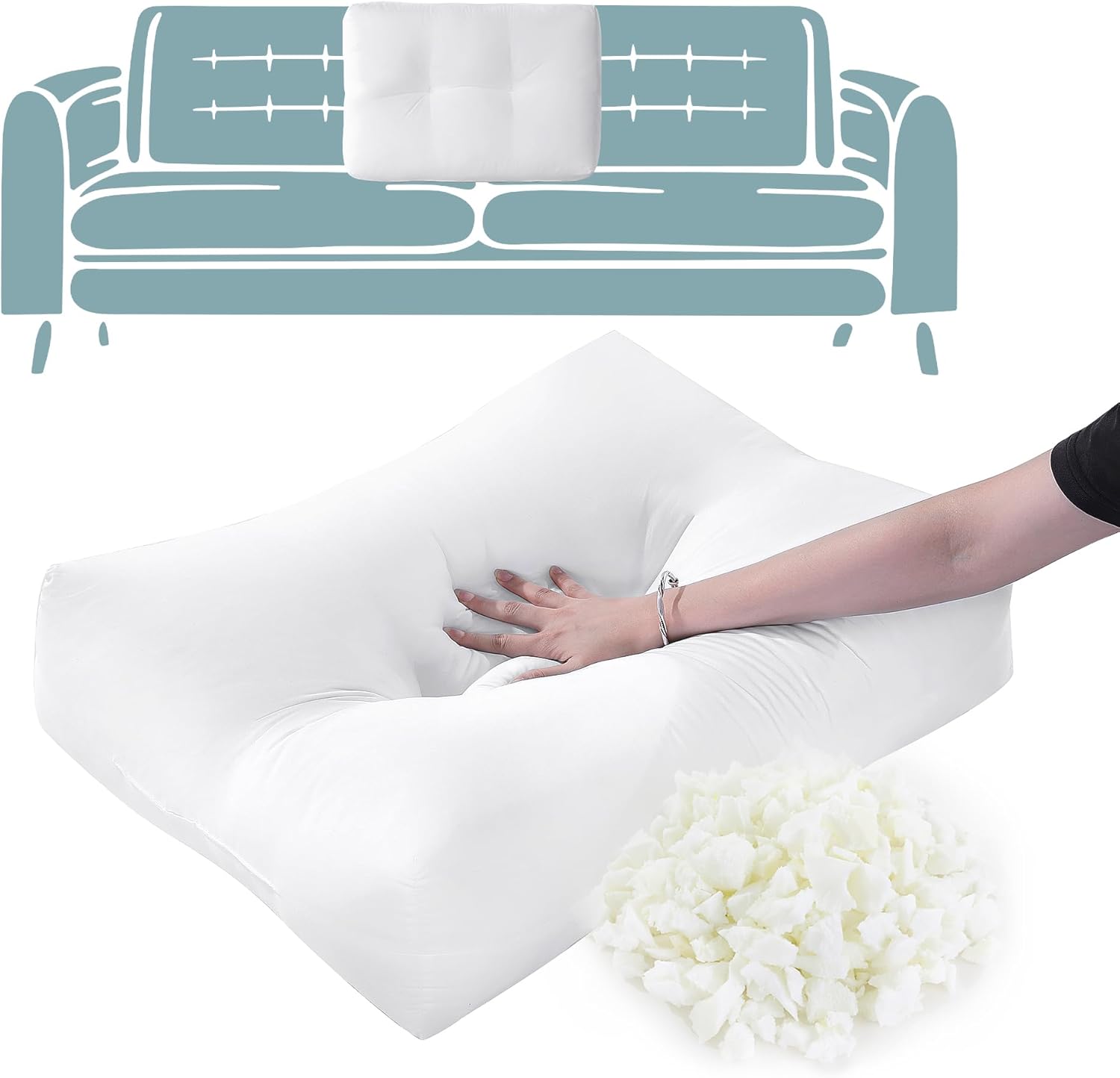 HOMBYS Shredded Foam Sofa Back Cushions, Supportive Back Cushion Replacement for Couch, Stuffing Filling Lumbar Support Pillow for Couch…