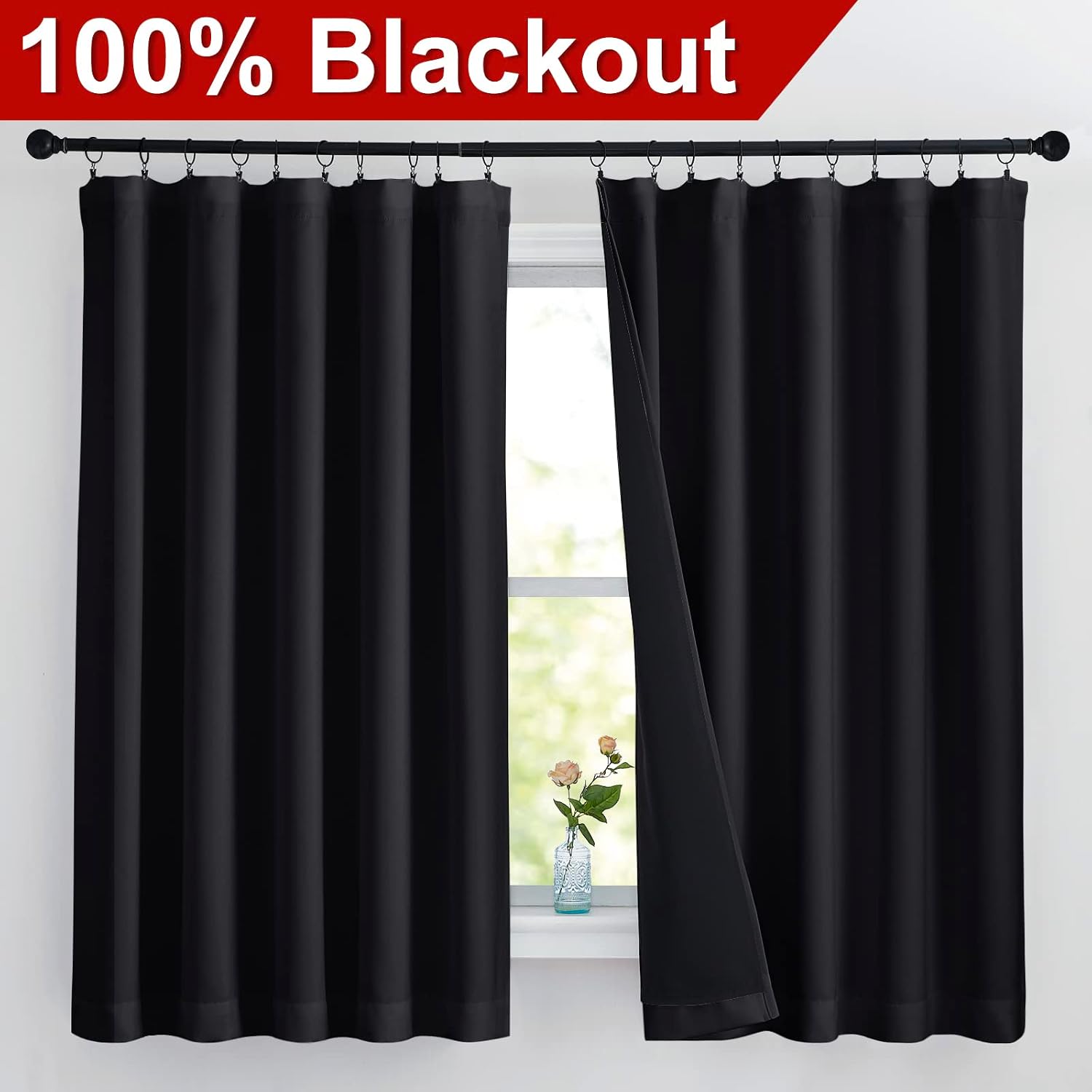Nicetown Complete 100% Blackout Curtains, Thermal Insulated & Energy Efficiency Window Draperies with Black Liner, Noise Reducing Drapes fo…