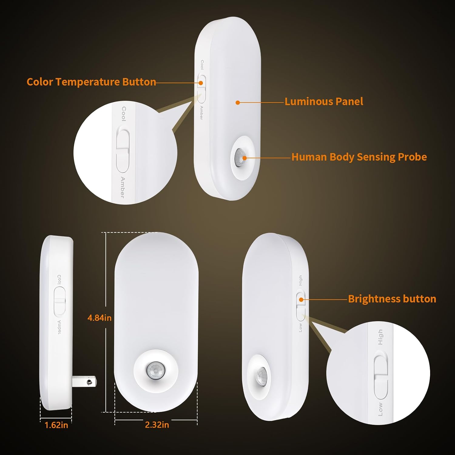 Dawnrise Night Lights Plug into wall, Motion Sensor Night Light Plug in Indoor, 38 LED Dimmable 100LM or 10LM and 2 Color Temperature…