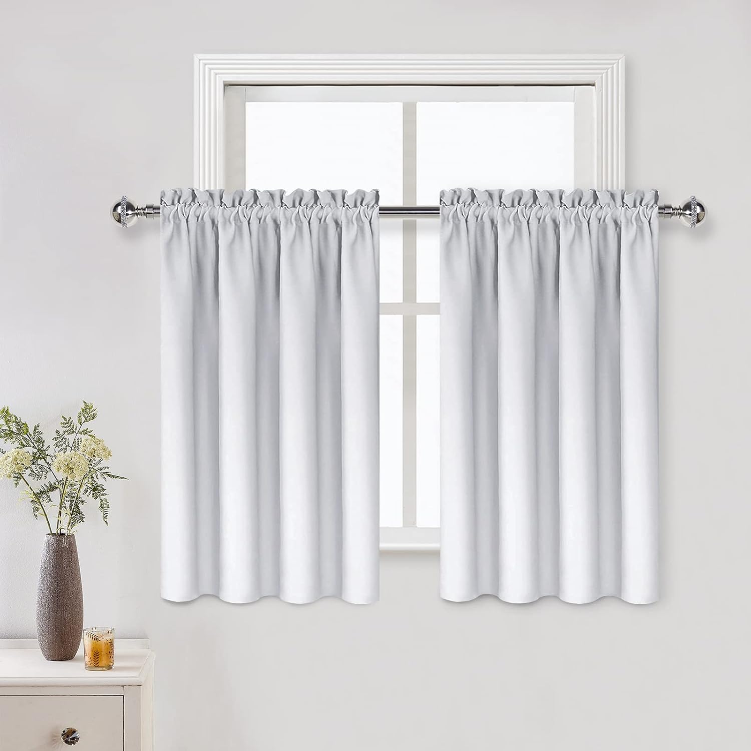 DWCN White Short Room Darkening Curtains for Kitchen/Bedroom, 42 x 36 inches Long - Energy Saving Window Drapes for Nursery with Rod…