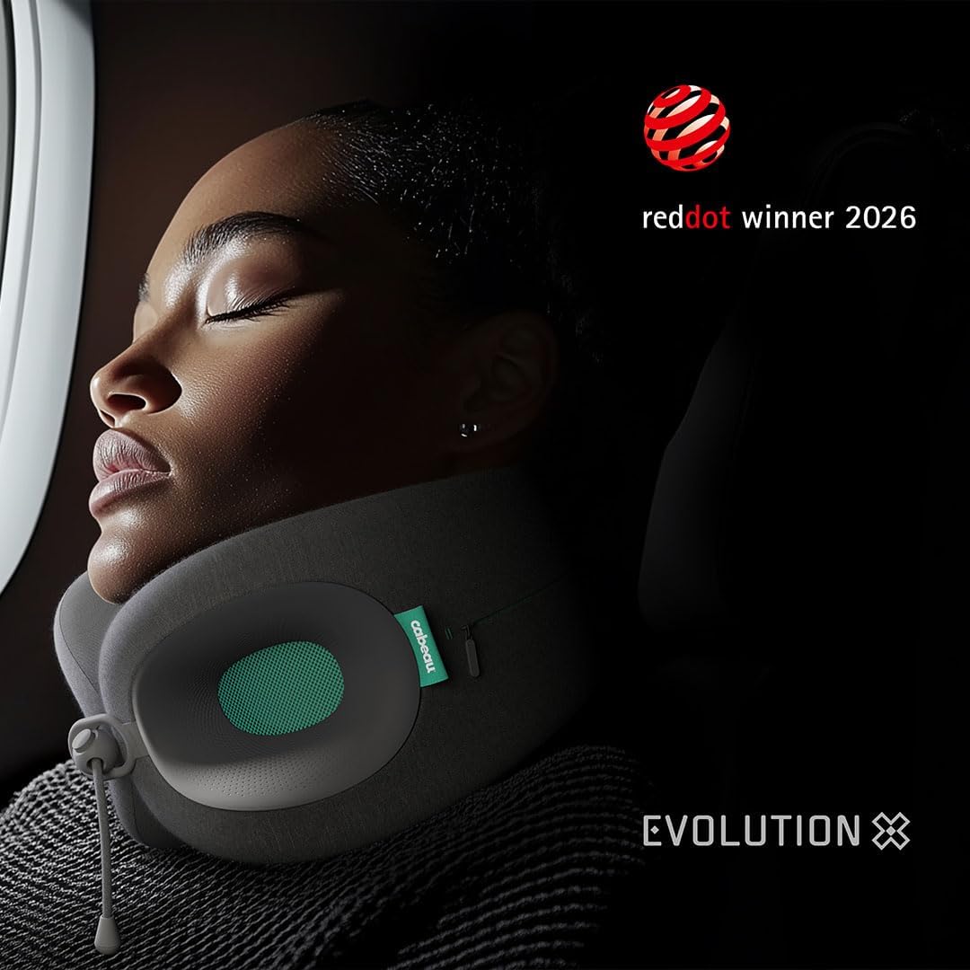 Cabeau Evolution X Deluxe - Best Travel Neck Pillow with Travel Bag (Diamond Black/White)