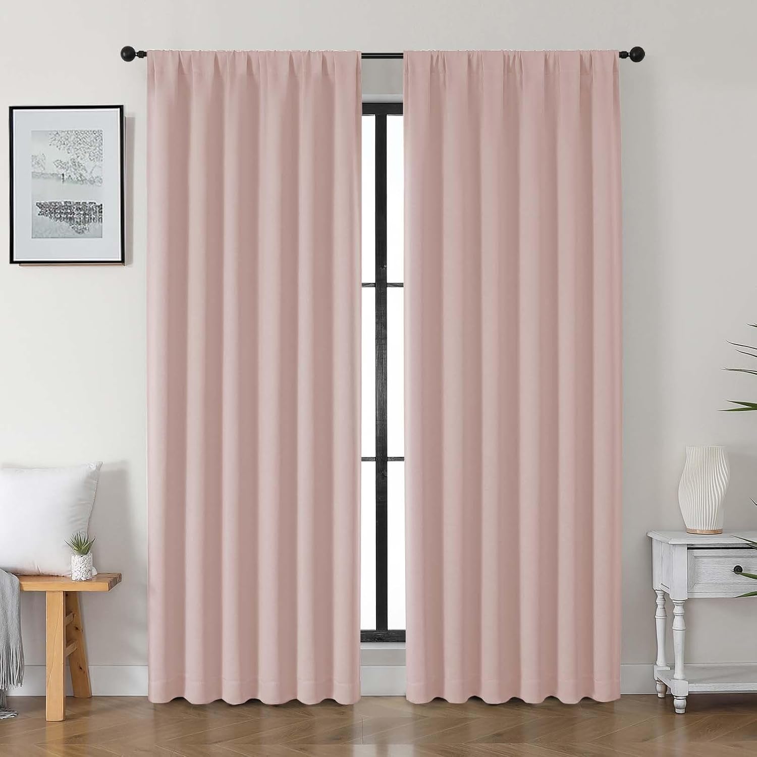 Gwine Blush Pink Blackout Curtains for Bedroom 90 inches Long 2 Panels Set, Solid Noise Reducing Thermal Insulated Blackout Curtains for…
