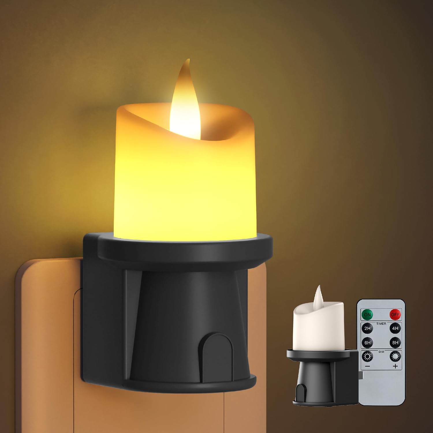 2-in-1 Plug in Night Light (1 Pack) - Dual Mode: Sensor & Remote Control - Modern Farmhouse Black Candle Wall Sconce for Industrial…