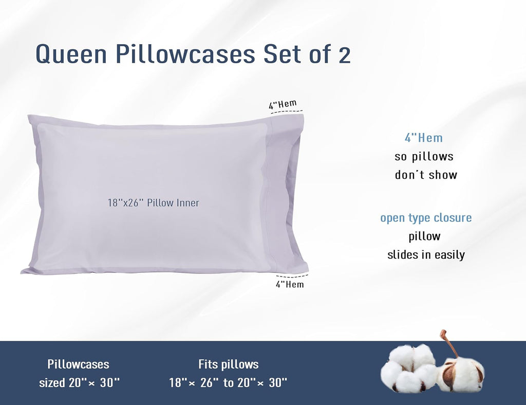 Homtec Pillow Cases, Standard Queen Size Cotton Percale Weave Pillowcases, Pre-Shrunk Breathable and Hypoallergenic Pillowcases, Set of 2 (…