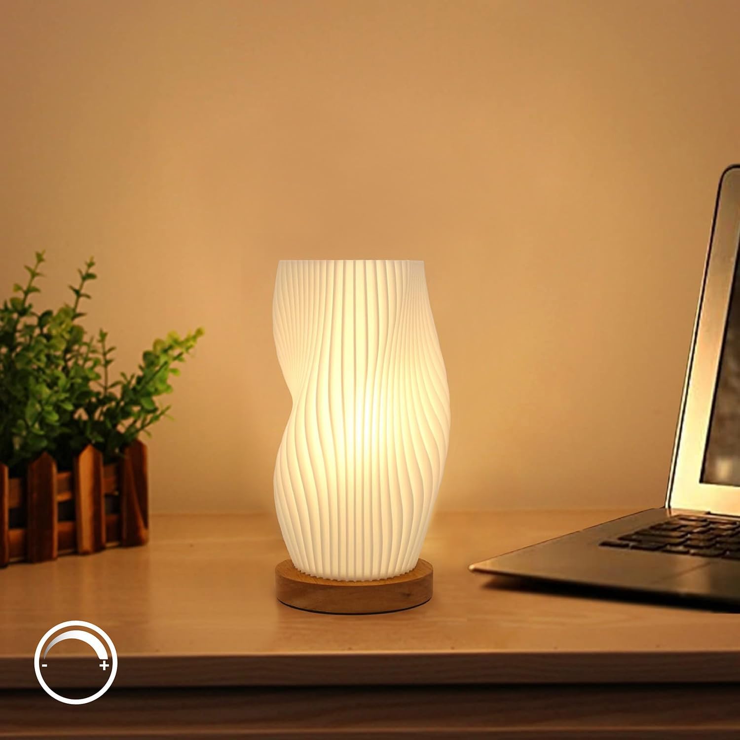 Zenply Dimmable Novelty Small Table Lamp for Bedroom, Vintage Style Striped Night Light, Mini Bedside Lamp for Small Space, Kids Room…