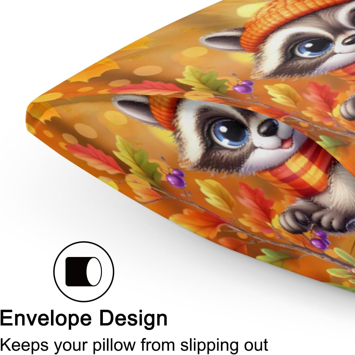 Satin Pillowcase for Hair and Skin Pumpkin Raccoon Fall Soft Silk Pillow Case with Envelope Closure Cooling Pillow Cases Slip Standard…