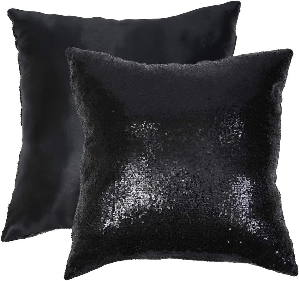 Eternal Beauty Set of 2 Sequin Decorative Pillow Cover Black Throw Pillow Covers for Couch Throw Pillows 20 X 20 Inches