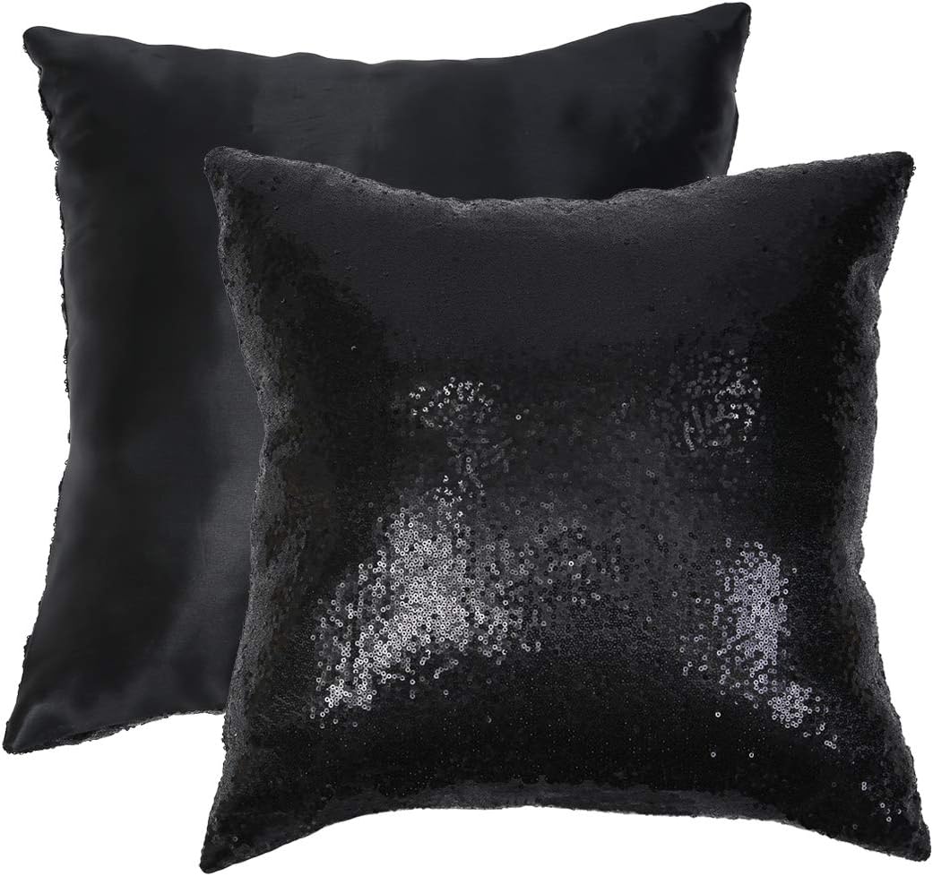 Eternal Beauty Set of 2 Sequin Decorative Pillow Cover Black Throw Pillow Covers for Couch Throw Pillows 20 X 20 Inches