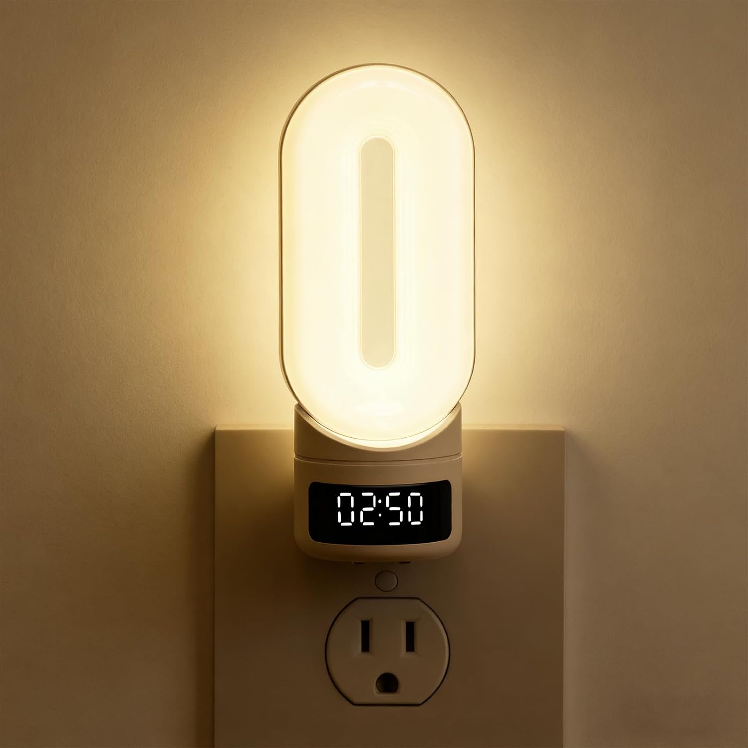 LED Night Light Plug in Wall with Digital Clock, Remote Control, 350° Rotatable Head, Adjustable Brightness, Warm White Lamp for Bedroom…