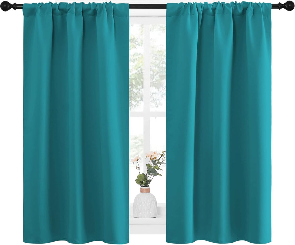 NICETOWN Peacock Blue Blackout Curtains Panels for Window, Thermal Insulated Rod Pocket Blackout Drapes/Draperies for Living Room (2…