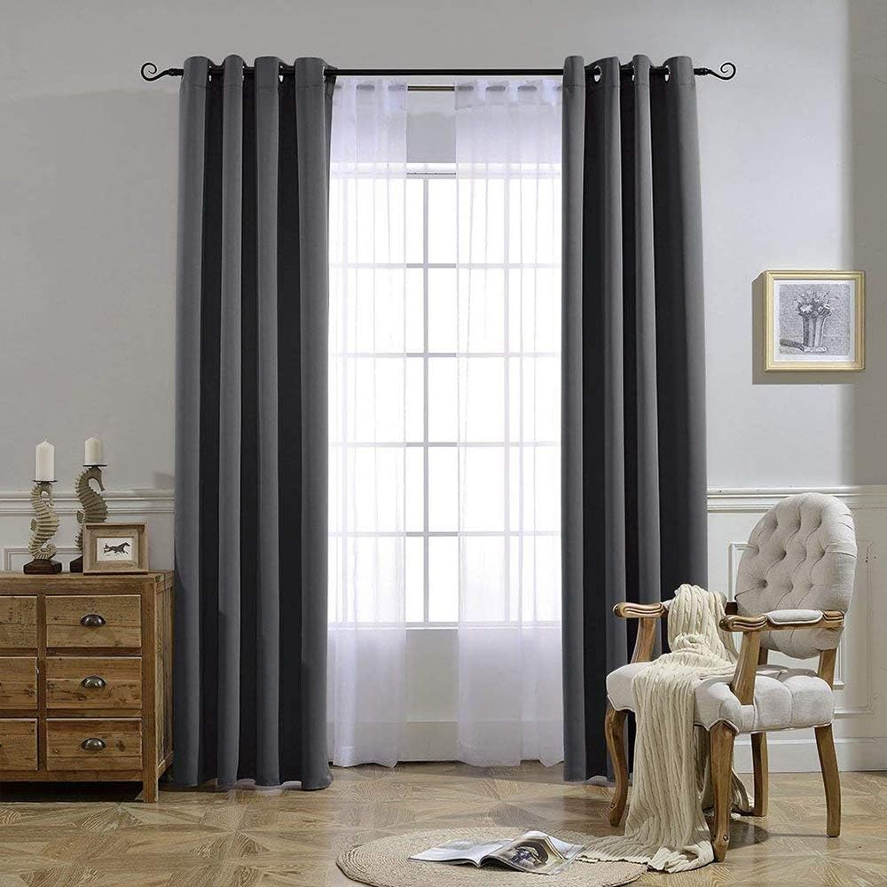 Nicetown Bedroom Grey Blackout 120 inch Curtains - Triple Weave Energy Saving Thermal Insulated Solid Grommet Blackout Draperies for Patio,…
