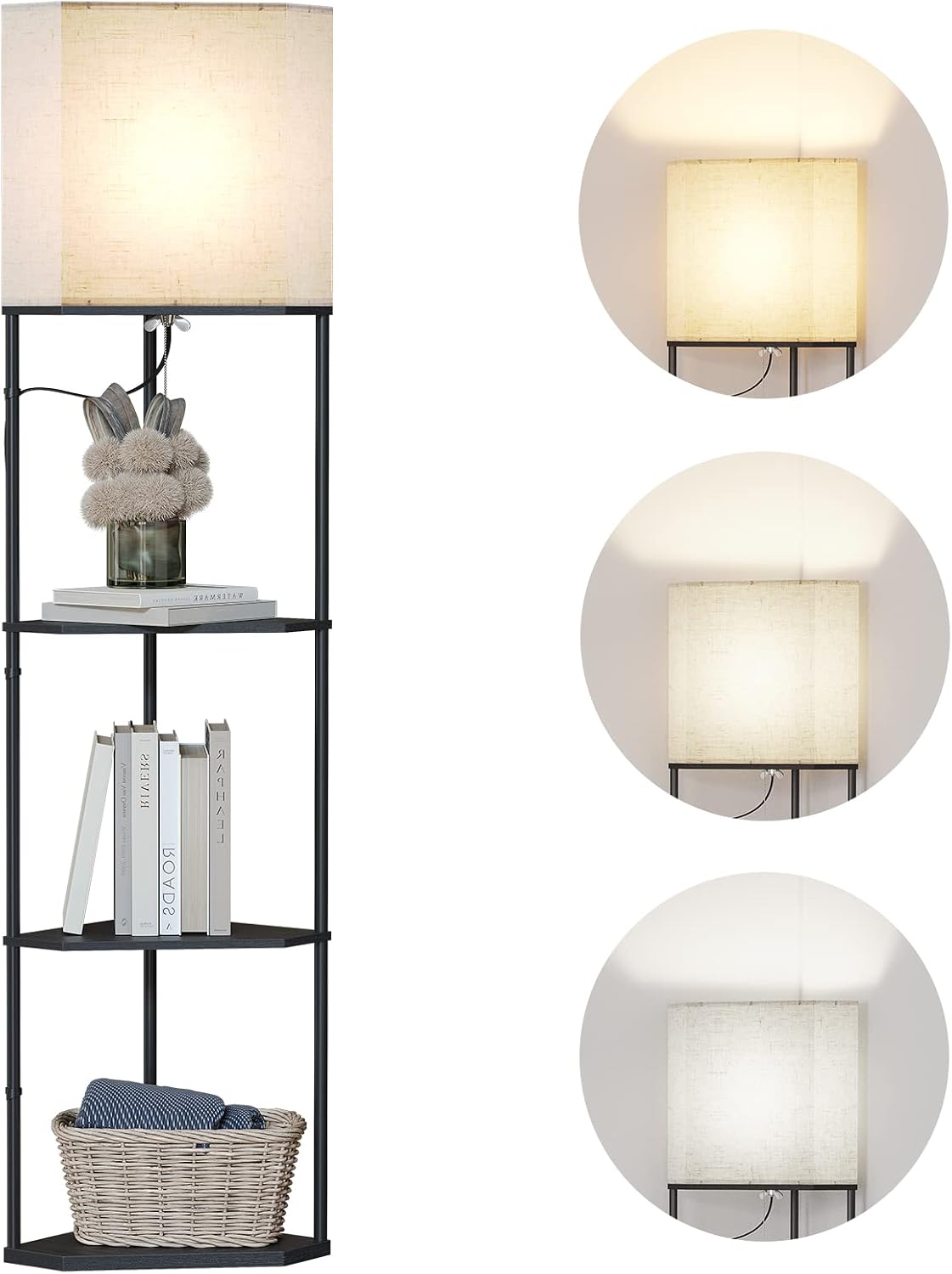 SUNMORY Sector Corner Shelf Lamp 3 Color Temperatures LED Bulb, Corner Lamps with Linen Lampshade, Floor Lamps for Living Room, Bedroom…