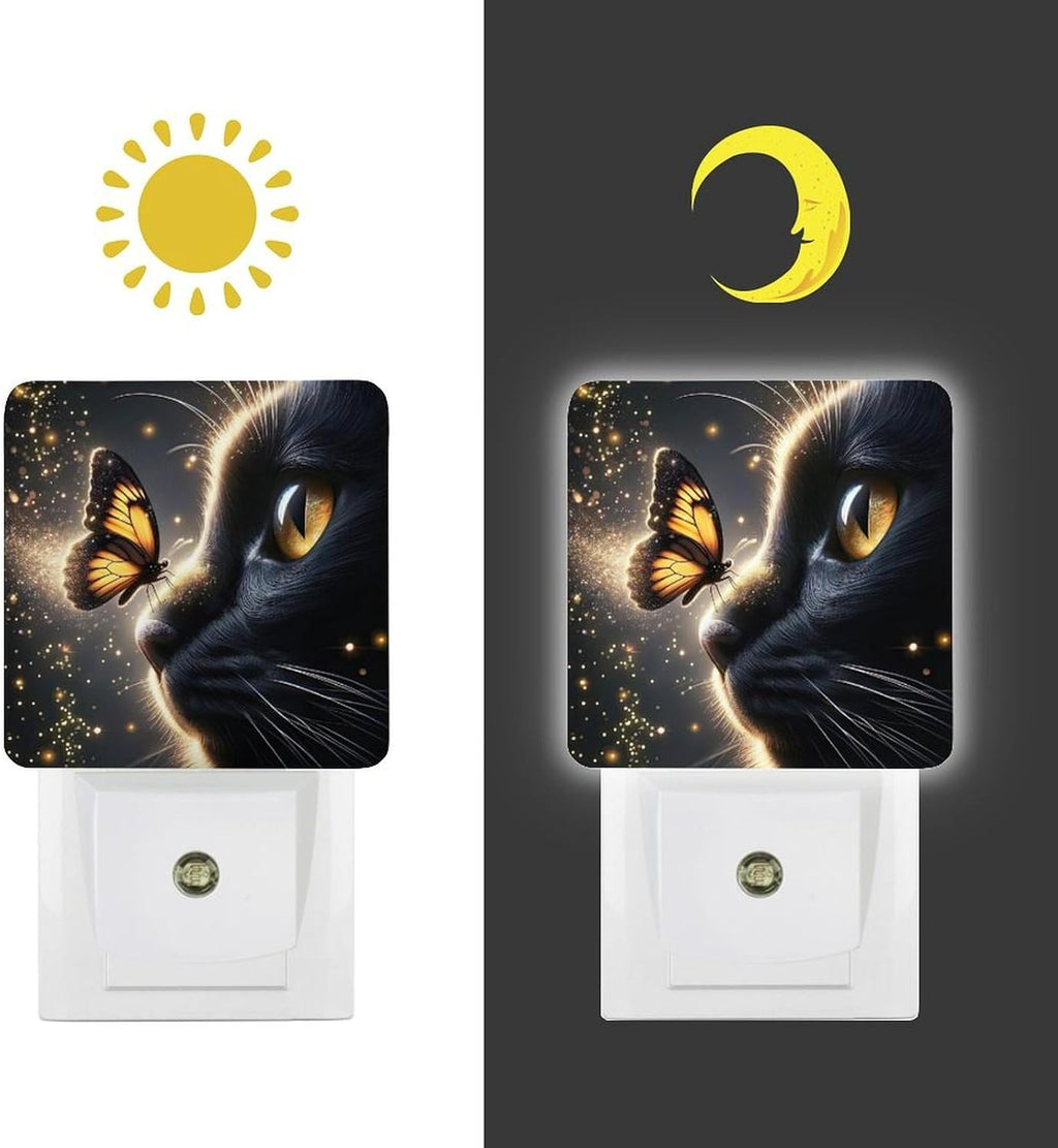 YKJAHSD Cat Butterfly Night Light, Plug into Wall Decor Nightlights for Bedroom, Bathroom, Hallway, Kitchen, with Dusk to Dawn Light…