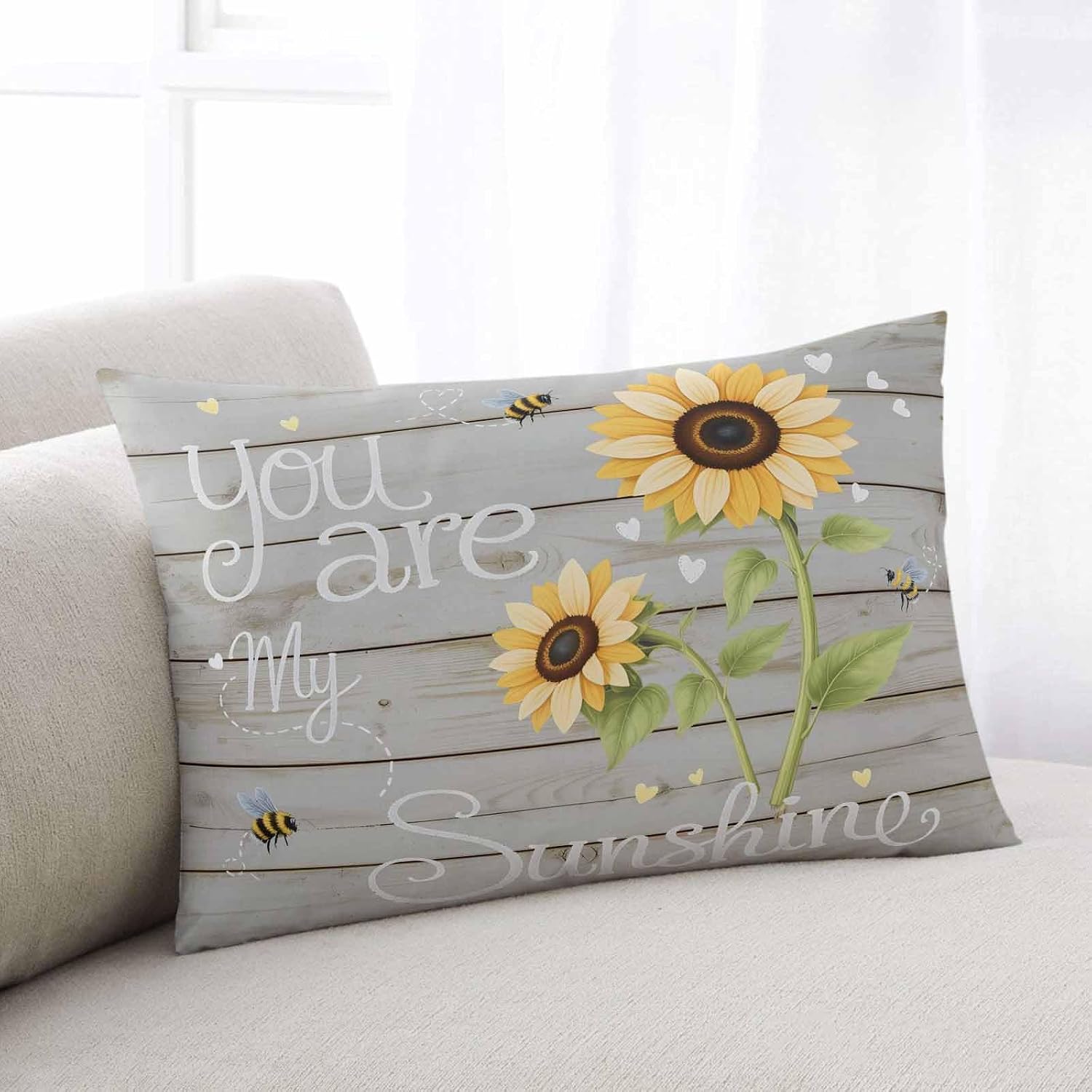 Rgaienmelw You Are My Sunshine Throw Pillow Covers Queen Size 20x30 Inches, Rectangle Decorative Pillowcase with Zipper, Yellow Sunflo…